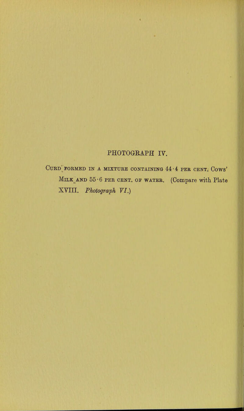Curd' FORMED in a mixture containino 44-4 per cent. Cows' Milk AND 55 • 6 per cent, oe water. (Compare with Plate
