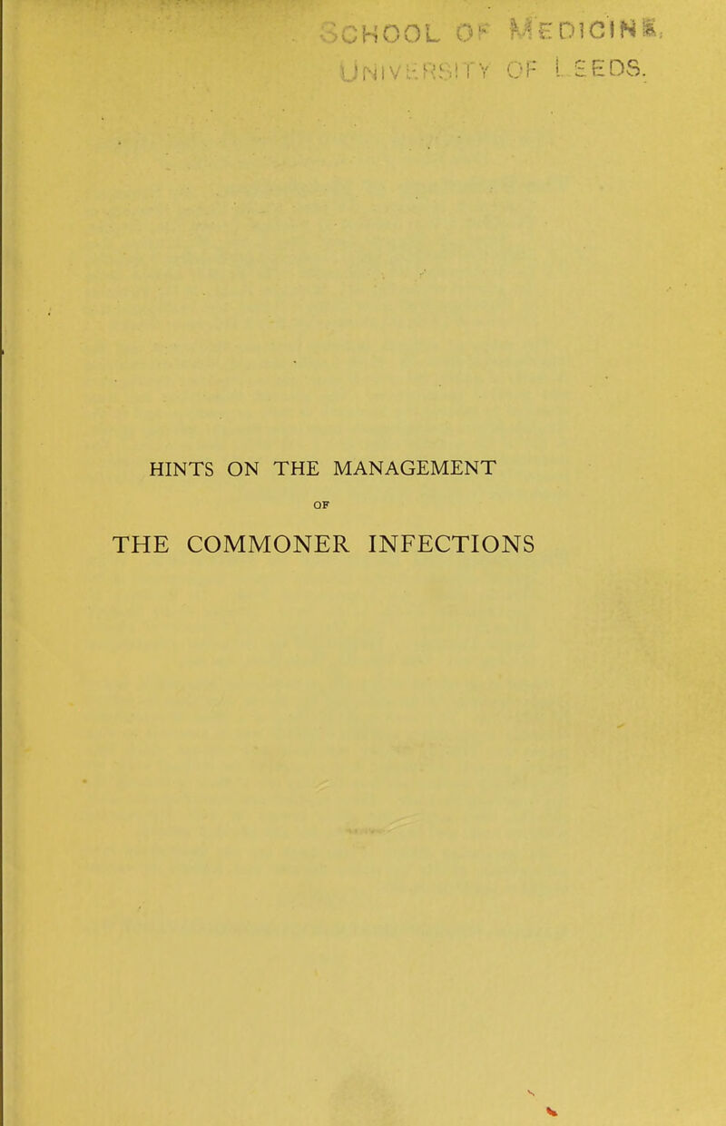 UNIVERSITY OF t SEDS. HINTS ON THE MANAGEMENT OF THE COMMONER INFECTIONS