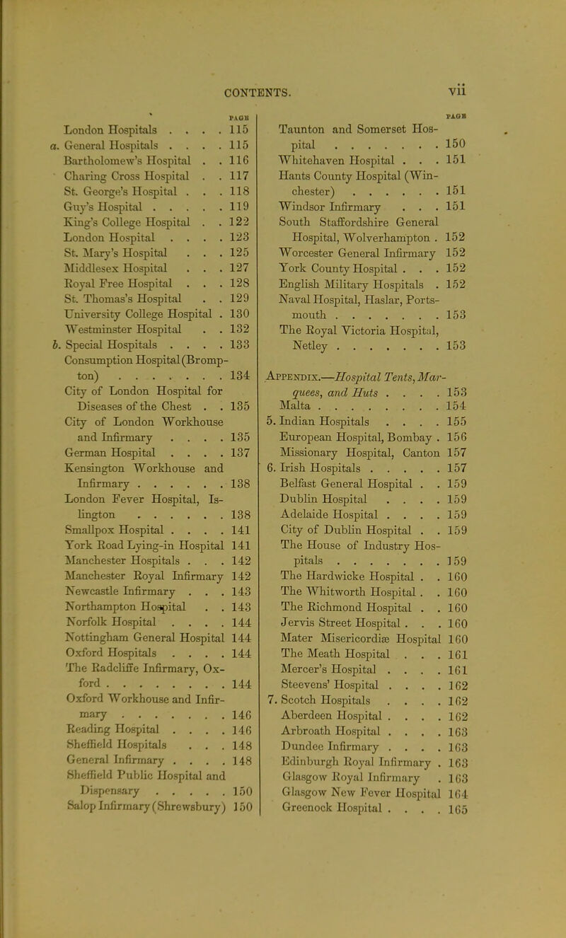 FA.01i London Hospitals . . . .115 a. General Hospitals . . . .115 Bartholomew's Hospital . .116 Charing Cross Hospital . .117 St. George's Hospital . . .118 Gny's Hospital 119 King's College Hospital . .122 London Hospital .... 123 St. Mary's Hospital . . .125 Middlesex Hospital . . .127 Koyal Free Hospital . . .128 St. Thomas's Hospital . . 129 University College Hospital . 130 Westminster Hospital . .132 i. Special Hospitals .... 133 Consumption Hospital (Br omp- ton) 134 City of London Hospital for Diseases of the Chest . . 135 City of London Workhouse and Infirmary . . . .135 German Hospital .... 137 Kensington Workhouse and Lifirmary 138 London Fever Hospital, Is- lington 138 Smallpox Hospital . . . .141 York Road Lying-in Hospital 141 Manchester Hospitals . . . 142 Manchester Royal Infirmary 142 Newcastle Infirmary , . .143 Northampton Hospital . .143 Norfolk Hospital . . . .144 Nottingham General Hospital 144 Oxford Hospitals .... 144 The Radcliffe Infirmary, Ox- ford 144 Oxford Workhouse and Infir- mary 146 Reading Hospital . . . .146 Sheffield Hospitals . . . 148 General Infirmary . . . .148 Sheffield Public Hospital and Dispen.sary 150 Salop Infirmary (Shrewsbury) 150 pi.aB Taunton and Somerset Hos- pital 150 Whitehaven Hospital . . .151 Hants County Hospital (Win- chester) 151 Windsor Infirmary . . .151 South Staffordshire General Hospital, Wolverhampton . 152 Worcester General Infirmary 152 York County Hospital . . .152 English Military Hospitals . 152 Naval Hospital, Haslar, Ports- mouth 153 The Royal Victoria Hospitid, Netley 153 Appendix.—Hospital Tents, Mar- quees, and Huts . . . .153 Malta 154 5. Indian Hospitals . . . .155 European Hospital, Bombay . 156 Missionary Hospital, Canton 157 6. Irish Hospitals 157 Belfast General Hospital . .159 Dublin Hospital . . . .159 Adelaide Hospital . . . .159 City of Dublin Hospital . .159 The House of Industry Hos- pitals 159 The Hardwcke Hospital . .160 The Whitworth Hospital . .160 The Richmond Hospital . .160 Jervis Street Hospital . . . 160 Mater Misericordise Hospital 160 The Meath Hospital . . .161 Mercer's Hospital . . . .161 Steevens' Hospital . . . . 162 7. Scotch Hospitals . . . .162 Aberdeen Hospital . . . ,162 Arbroath Hospital . . . .163 Dundee Infirmary . . . .163 Edinburgh Royal Infirmary . 163 Glasgow Royal Infirmary . 163 Glasgow New Fever Hospital 164 Greenock Hospital . . . .165