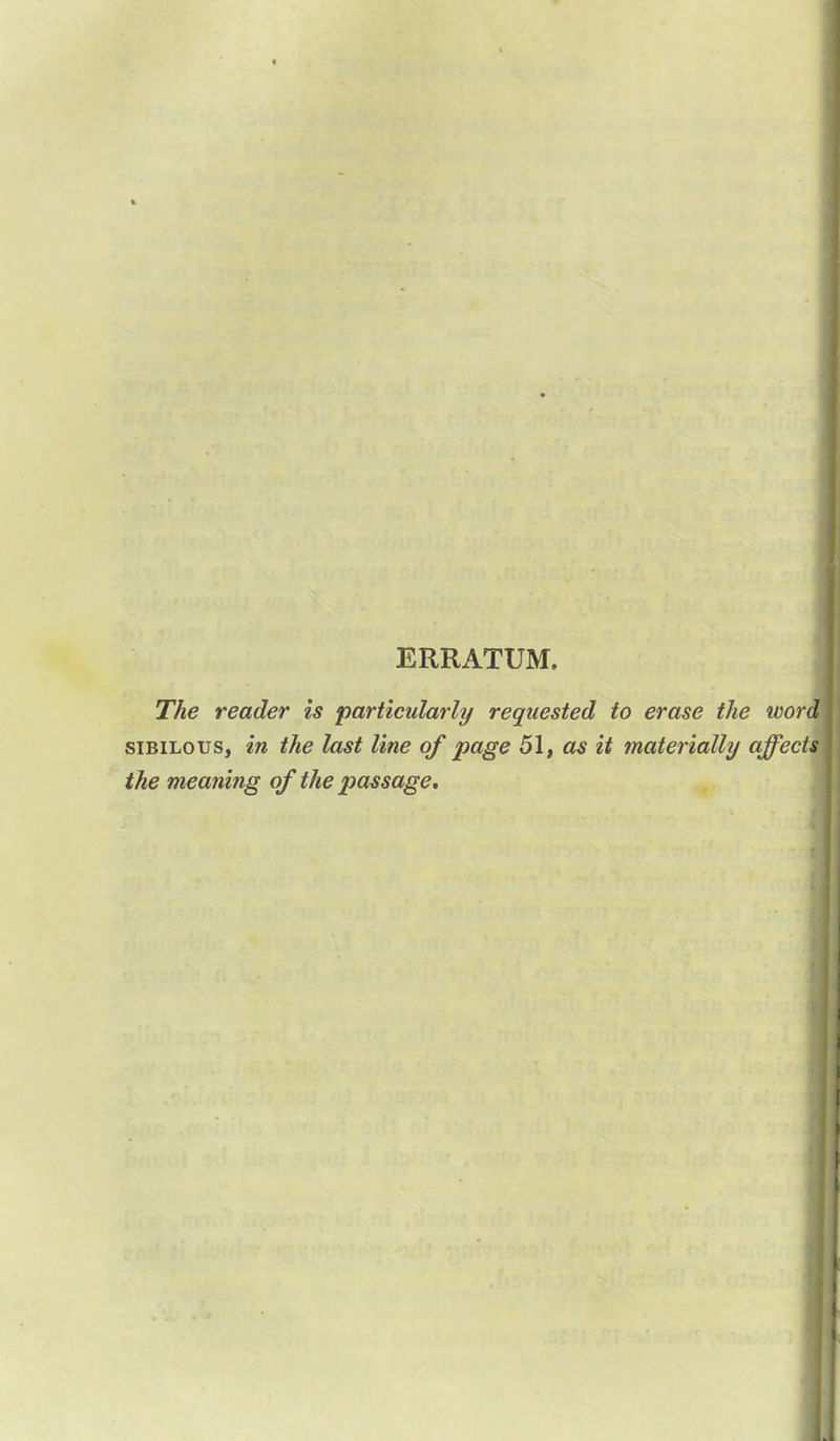 ERRATUM. The reader is particularly requested to erase the sibilous, in the last line of page 51, as it materially a the meaning of the passage.