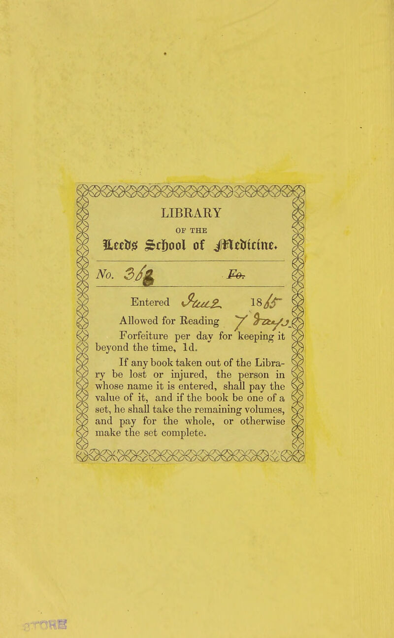 LIBRARY OF THE No. 3/g Entered J^Cul2^ Allowed for Eeading ^ Forfeiture per day for keeping it beyond the time. Id. If any book taken out of the Libra- ry be lost or injured, the person in whose name it is entered, shall pay the value of it, and if the book be one of a set, he shall take the remaining volumes, and pay for the whole, or otherwise make the set complete.