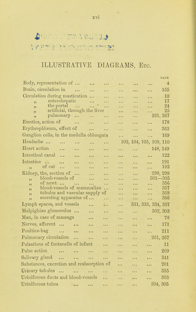 ILLUSTRATIVE DIAGRAMS, Etc. Body, representation of PAGE 4 Brain, circulation in 155 Circulation during mastication 10 „ enterohepatic 17 „ the portal ... ... 24 „ artmcial, through the liver 25 „ pulmonary ... 261,267 Emetics, action of 178 Erythrophloeum, effect of ... ... 363 Ganglion cells, in the medulla oblongata 169 Headache ... ... ... 102, 104, 105, 109, 110 Heart action 148, 149 Intestinal canal ... • •• ••• ••• 122 Intestine • •• ■•• „ of cat ... 192 Kidney, the, section of 298, 299 blood-vessels of ... ... CSUi—OUO 3, of newt ... 356 „ blood-vessels of mammalian ... 357 „ tubules and vascular supply of 359 ... ... ... ooo ^^'A ^^d. ... OOlj ODD) OOrt, DDI iviaipignian glomerulus ... ... ... Man, in case of massage 78 Nerves, afferent 171 Poultice-bag 211 Pulmonary circulation 201,267 Pulsations of fontanelle of infant 11 Pulse action 209 Salivary gland 341 Substances, excretion and reabsorption of 201 Urinary tubules • •* ••• ••• 355 Uriniferous ducts and blood-vessels 303 Uriniferous tubes 304,306