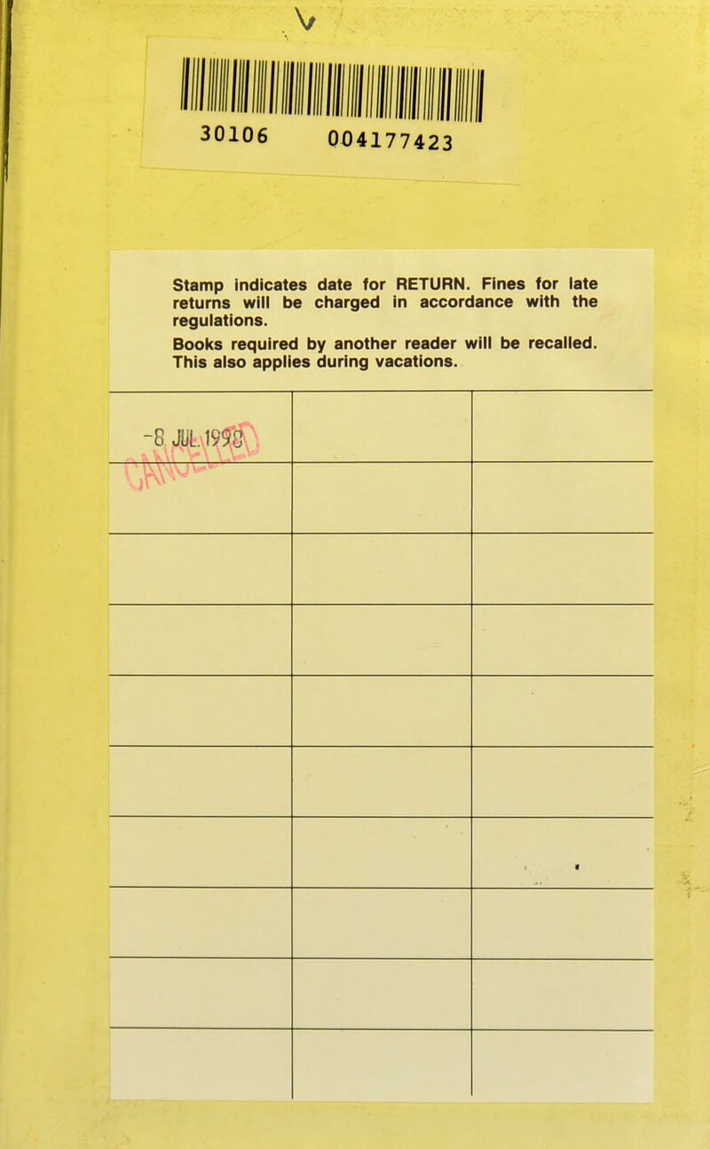 stamp indicates date for RETURN. Fines for late returns will be charged in accordance with the regulations. Books required by another reader will be recalled. This also applies during vacations.