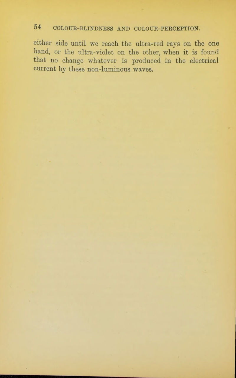 either side until we reach the ultra-red rays on the one hand, or the ultra-violet on the other, when it is found that no change whatever is produced m the electrical current by these non-luminous waves.