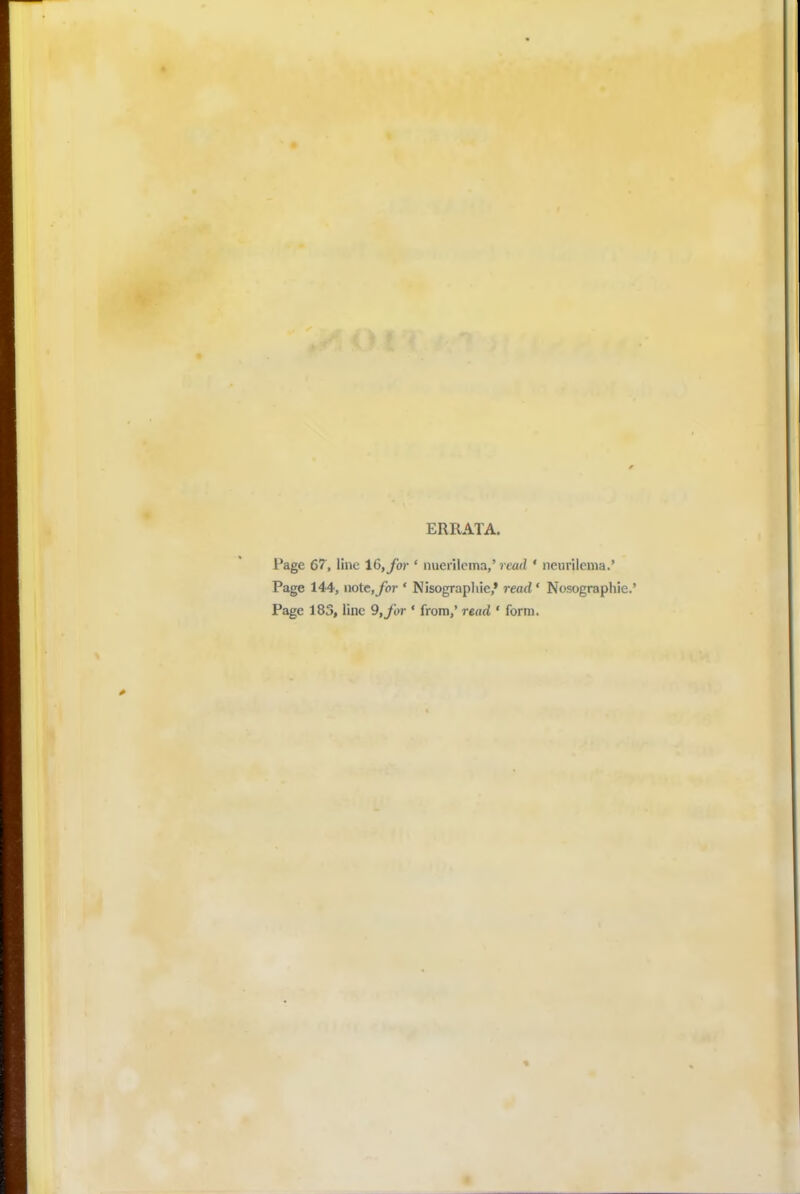 ERRATA. Page 67, line 1G, for ' nuerilema,' read ' neurilcma.' Page 144, note, for ' Nisograpliie,' read' Nosographie.' Page 183, line 9, for ' from,' read ' form.