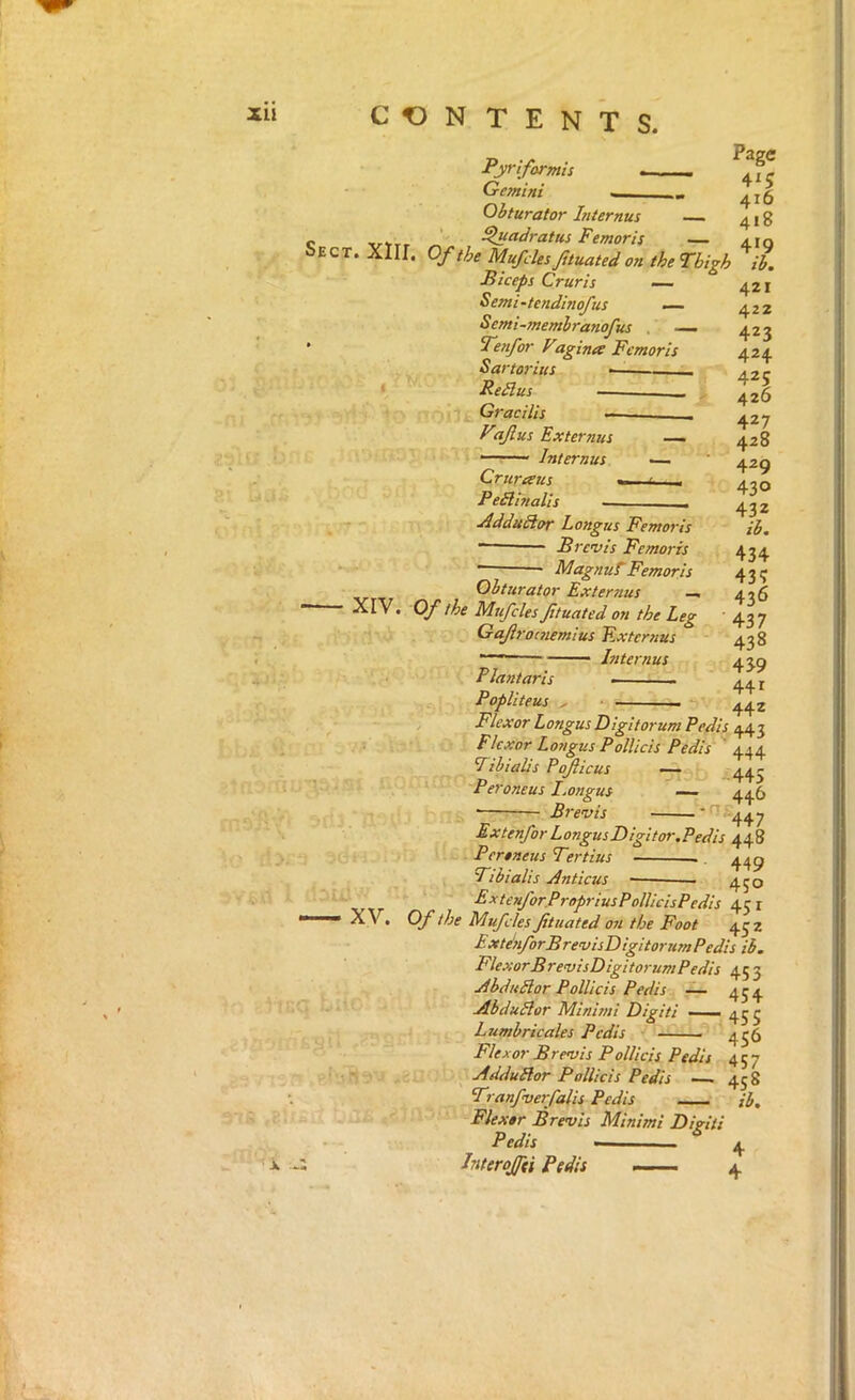 Pyriformis Gemini Obturator Internus — c xrvrr ^ ^d^ratus Fcmoris — CT. XIII. Of the Mufclesjttuated on the Thigh Biceps Cruris — Semi~tendinofus — Semi-memlranofus . — * Tenfor Vagina Fcmoris Sartorius — ReBus Gracilis - Vaflus Externus — Internus •— Cruraus PeSlinalis ■AdduBor Longus Femoris Brevis Femoris MagnuT Femoris Obturator Externus XIV. Of the Mufcles fituated on the Leg Gafromemius Externus Internus P lantaris Popliteus rage 4^5 416 418 419 ib. 421 422 423 424 425 420 427 428 429 430 432 ib. 434 43? 436 437 438 439 44 r 442 Flexor Longus Digitorum Pedis ^543 Flexer Longus Pollicis Pedis '' 444 Tibialis P^icus — ^44- Peroneus IjOngus — 446 Brevis .'(T '447 Extenfor LongusDigitor,Pedis 448 Pertneus Tertius — . 44^ Tibialis Anticus — 4^0 ExtenforPrepriusPollicisPedis 45 r Of the Mufcles fituated on the Foot 452 Exte'nforBrevisDigitorum Pedis ib. FlexorBrevisDigitorumPedis 45 3 AbduBor Pollicis Pedis — 454 AbduBor Minimi Digiti —— 455 Lumbricales Pedis 4^5 Flexor Brevis Pollicis Pedis 457 AdduBor Pollicis Pedis — 458 Tranfverfalis Pedis ib. Flexor Brevis Minimi Digiti Pedis ^ 4 Interojjii Pedis — 4. XV. ■ Jk