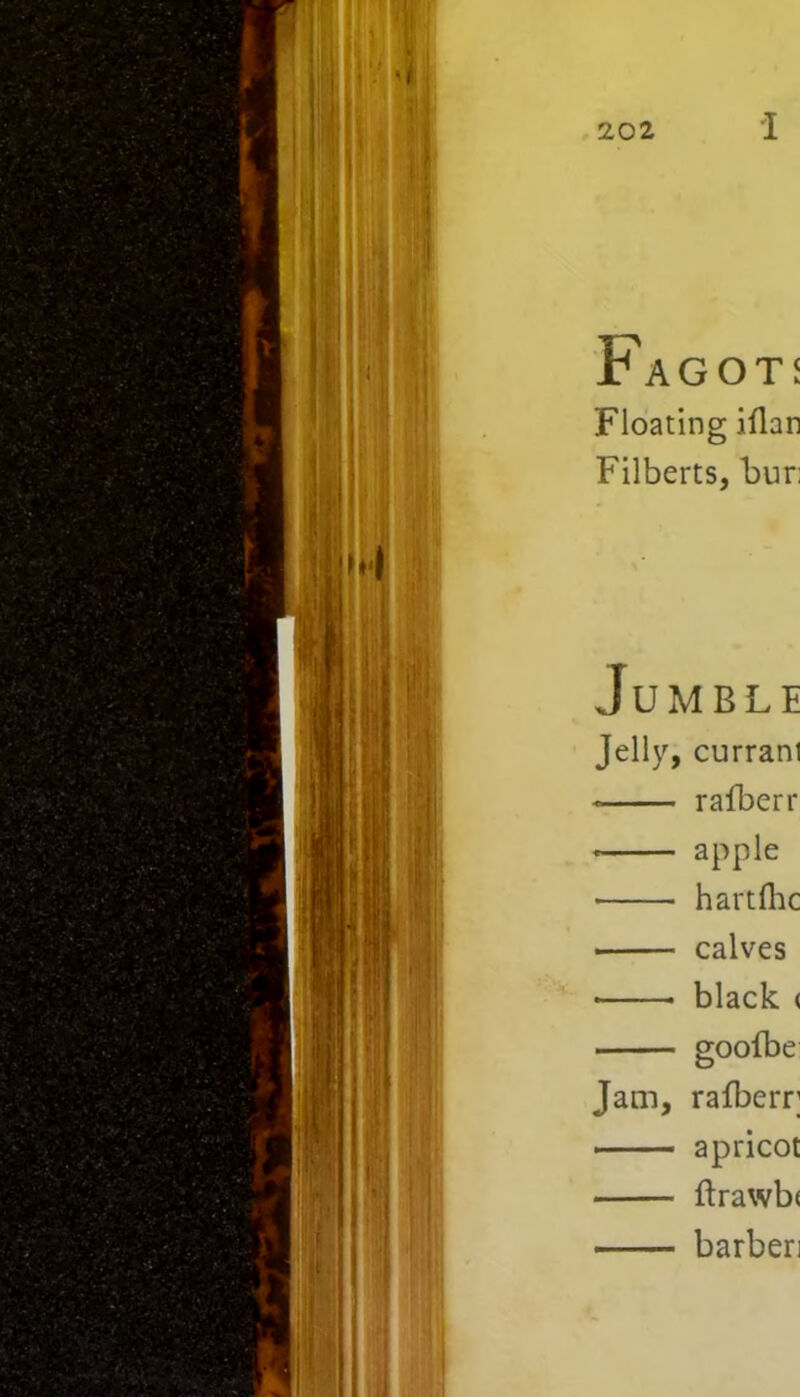 Fagot; Floating iflan Filberts, Fur; Jumble Jelly, currani rafberr • apple • hartfhc calves • black < goofbe Jam, rafberr; apricot ftrawbf barber;