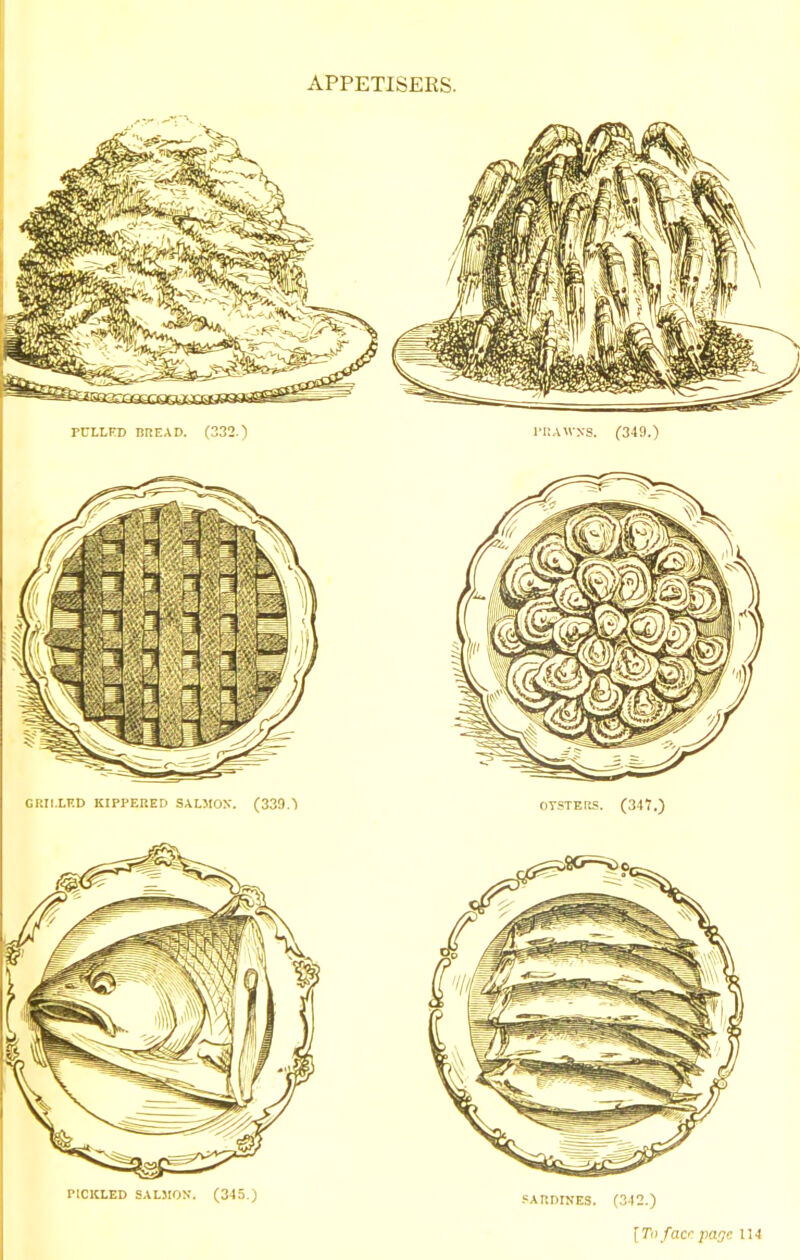 APPETISERS. GRILLED KIPPERED SALMON. (339.1 PICKLED SALMON. (345.) OTSTBRS. (347.) SARDINES. (342.)