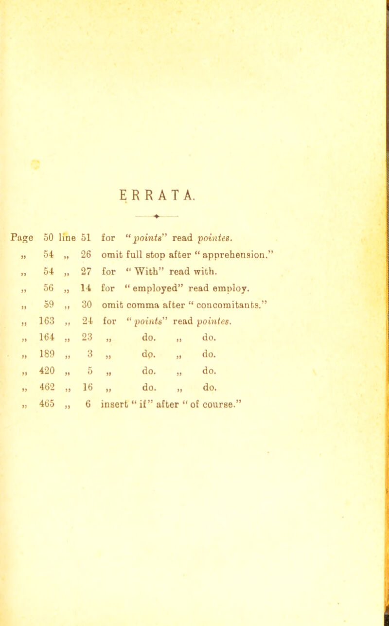 ERRATA. 50 line 51 for “ points” read pointes. 54 >» 26 omit full stop after “ apprehension. 54 27 for “ With” read with. 56 >3 14 for “ employed” read employ. 59 )) 30 omit comma after “ concomitants.” 163 24 for “ points” read pointes. 164 ii 23 fj do. „ do. 189 ii 3 dp. „ do. 420 5» 5 do. „ do. 462 i> 16 )9 do. „ do. 465 )> 6 insert ‘‘ if” after ” of course.”