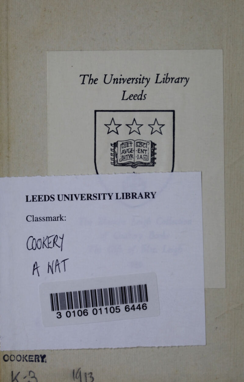 The University Library Leeds LEEDS UNIVERSITY LIBRARY Classmark: ft HftT COOKERT U '!\ I4