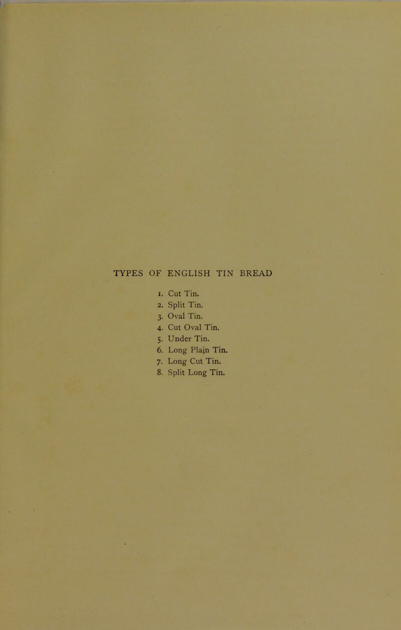 1. Cut Tin. 2. Split Tin. 3. Oval Tin. 4. Cut Oval Tin. 5. Under Tin. 6. Long Plain Tin. 7. Long Cut Tin. 8. Split Long Tin.