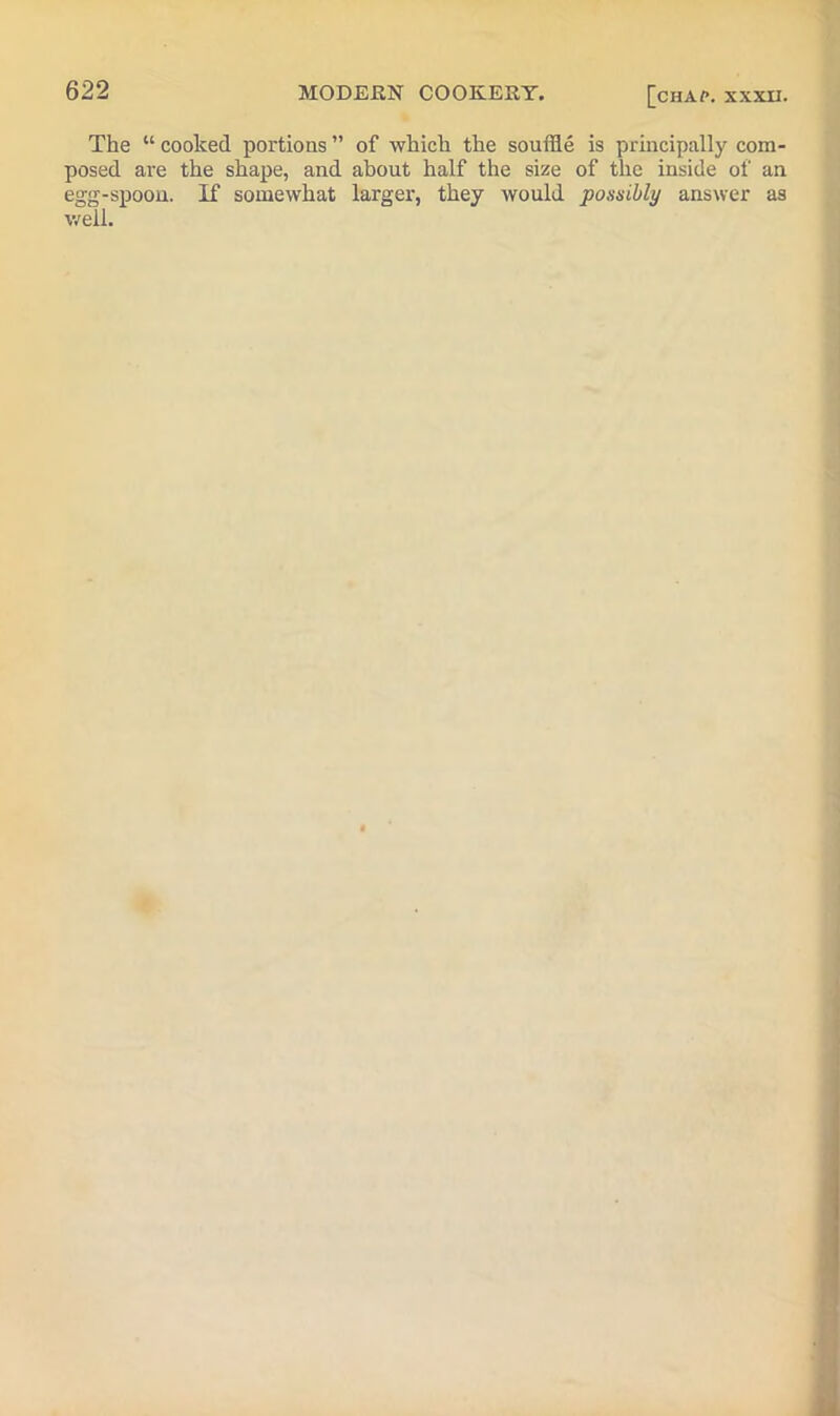 The “ cooked portions ” of which the souffle posed are the shape, and about half the size egg-spoon. If somewhat larger, they would well. [chac. XXXII. is principally com- of the inside of an possibly answer as
