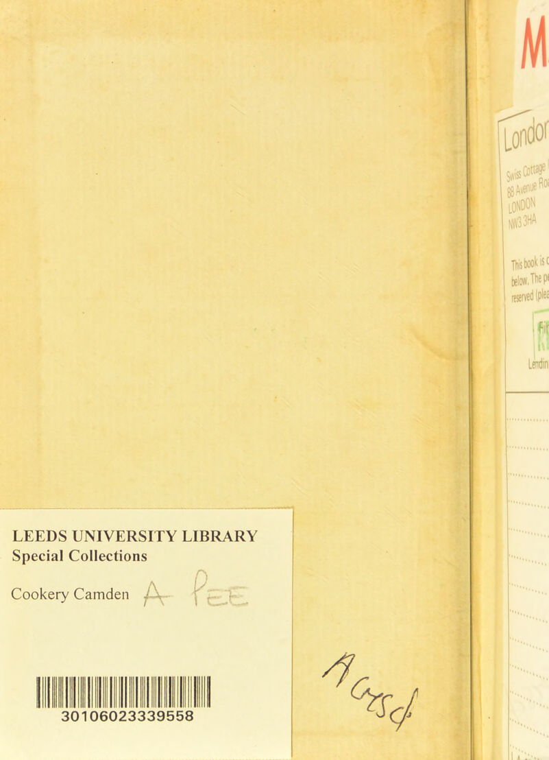 LEEDS UNIVERSITY LIBRARY Special Collections Cookery Camden 30 106023339558