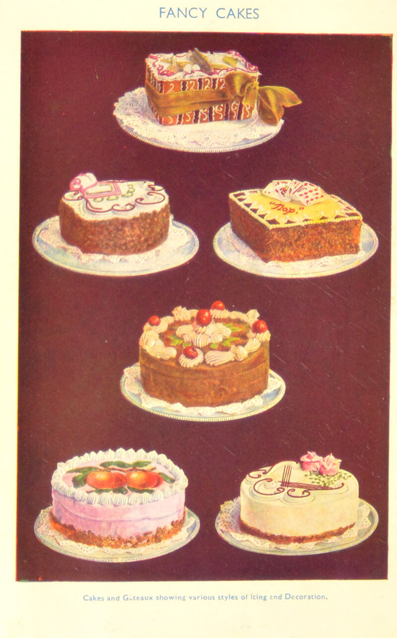 FANCY CAKES Cakes and G«teaux showing various styles of Icing and Decoration.