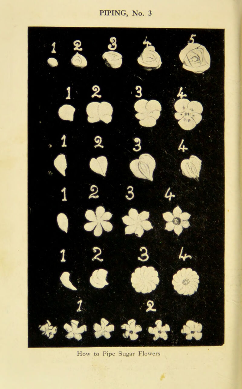1 1 44 1 ^ 3 , 4 # i 3 4 1 £ 3 4 4 * * * 4 4» How to Pipe Sugar Flowers