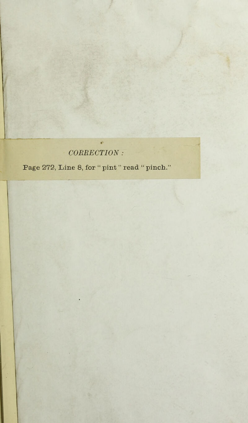 CORRECTION : Page 272, Line 8, for “ pint ” read “ pinch.”