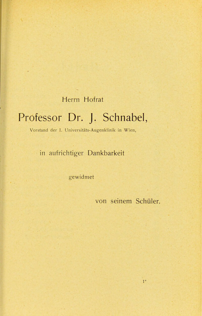 Herrn Hofrat Professor Dr. J. Schnabel, Vorstand der I. Universitäts-Augeiiklinik in Wien, in aufrichtiger Dankbarkeit gewidmet von seinem Schüler. r