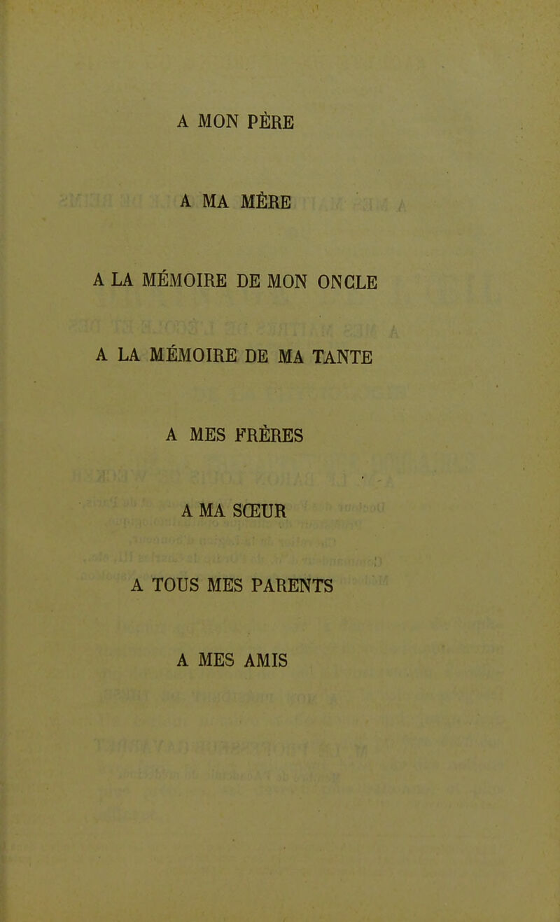 A MON PÈRE A MA MÉRE A LA MÉMOIRE DE MON ONCLE A LA MÉMOIRE DE MA TANTE A MES FRÈRES A MA SŒUR A TOUS MES PARENTS A MES AMIS