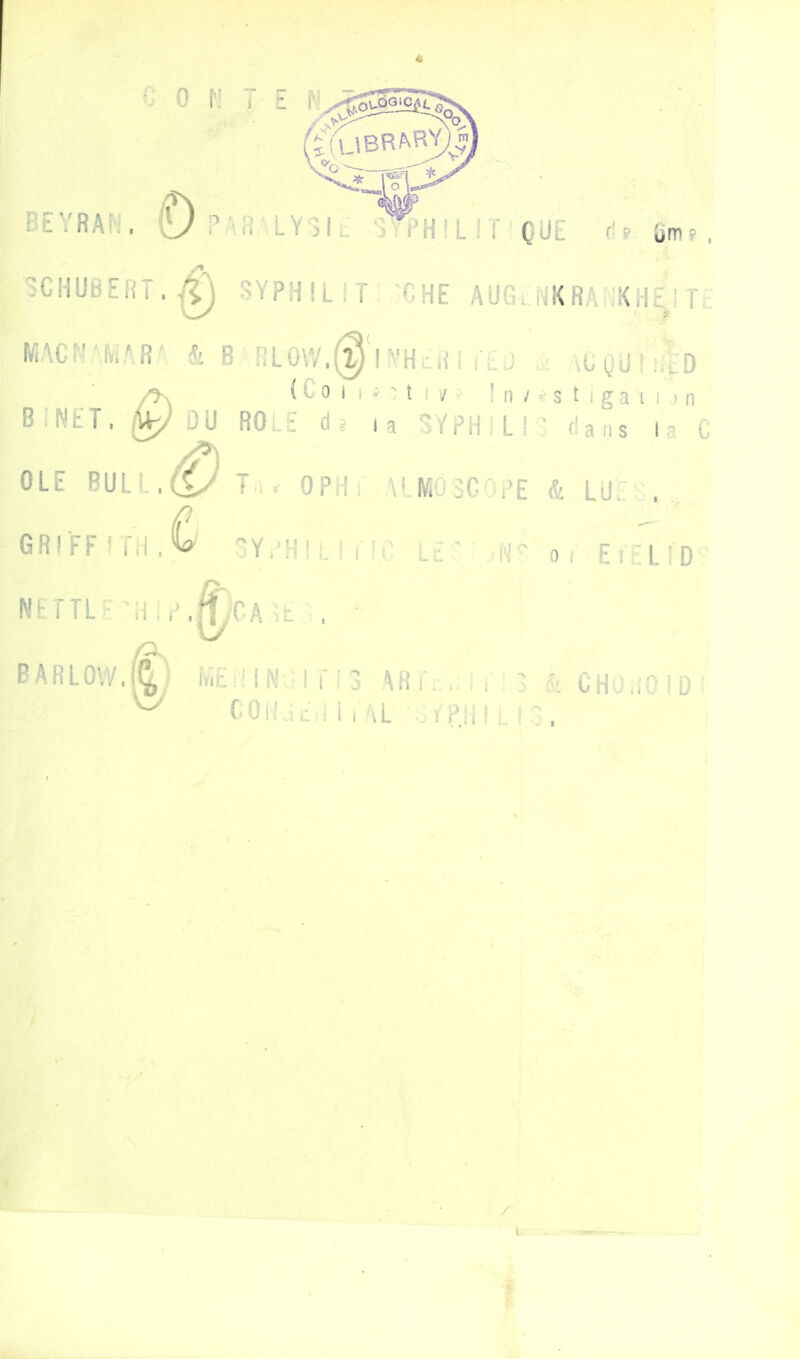 i .RAH. £) P'-n LY5I CHUBEirr.^ SVPHILi 'H!L ÎT 'OUE Kî, NKRALKH^ITl IWAGf 'fw'R' B RLOW.^'lVHuii .ogj;..^û > ( C 0 I I * : t I y ) I n / * s t i g a [ I j n B Ni::T. (U^ûU ROl£ la SYPHiLi: dans la G OLE BULi T GR! FF * f.l ,^Y.'H! BARLOW, w I ' OPH 1 ALIW0 3C 0 1 Eti-LID CHO.iO M)