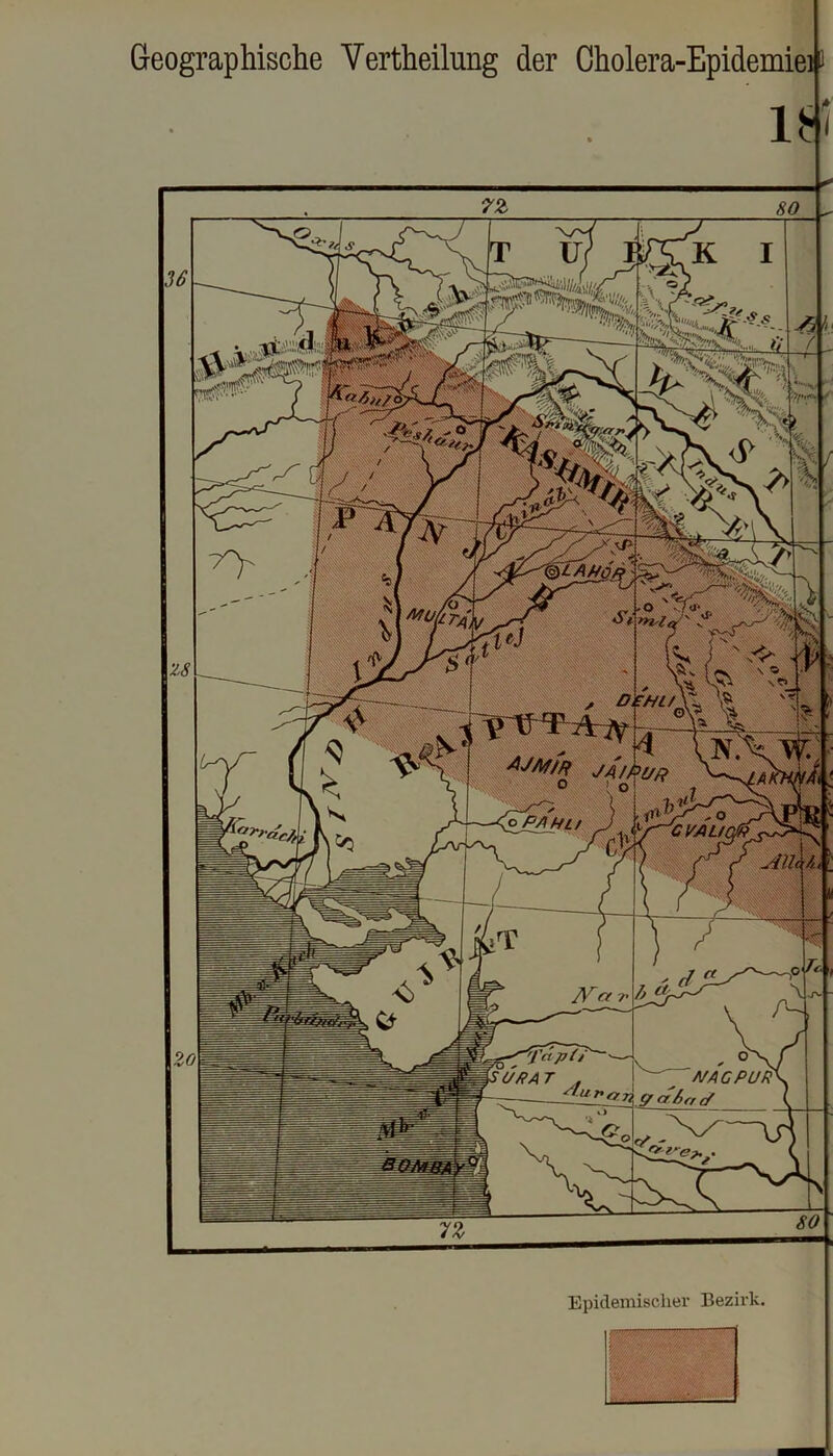 % j>mfn y4/pi//? CVALh o PAHLt A/ACPUR Geographische Vertheilung der Oholera-Epidemiei i le' Epidemisclier Bezirk. •A4