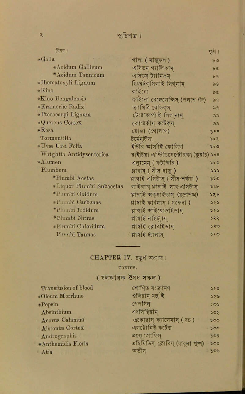 I * i 1 ♦Galla b-O *Acidum Gallicum tr« *Acidum Tannicum Ira ♦Hsematoxyli Lignum S3 ♦ Kino S<t ♦Kino Bengal ensis sa ♦Kramerice Radix sa ♦Pterocarpi Lignum ss ♦Quercus Cortex o> cd ♦Rosa c*i*i (c^rt^tn) ^ C 0 Tormenlilla w *Uvae Ur.si Folia .oO Wrightia Autidysenterica ♦Alnmen ioi Plumbum •JffaiH ( ^ «It^ ) *Plumbi Acetas 'i'Xt * jiquor Plumbi Subacetas *Piumbi Oxidum ♦Plumbi Carbonas snrf^ (*rwi) *Plumbi Iodidum ?TNt^ * Plumbi Nitras ♦ Plumbi Cliloridum ?TW^ pi nmbi Tannas StT$ ^50 CHAPTER IV. F'jjsf «r«nt?r I TONICS. Transfusion of blood c*rtPt*> *rcapta«i ♦Oleum Morrhnse ♦Pepsin Absinthium Acorus Calamus ( TO ) Alstouise Cortex •>sDO Audrographis <4CQj£ttf^ ^08 ♦Anthemidis Floiis ^<r Atis i'S'b