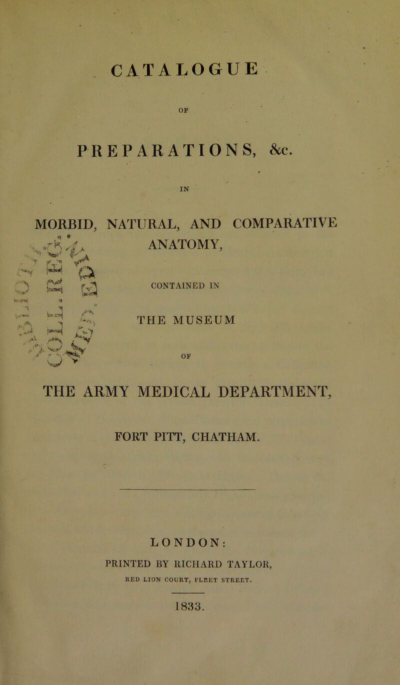 CATALOGUE OF PREPARATIONS, &c. MORBID, NATURAL, AND COMPARATIVE * »rK e .if s ,* i ANATOMY, -Vy •w1 V u v»*y f-V>> ‘.*C5MCj 'a CONTAINED IN A. M \ k‘HS7^ T * i8> , THE MUSEUM |nMai 4? OF CJ THE ARMY MEDICAL DEPARTMENT, FORT PITT, CHATHAM. LONDON: PRINTED BY RICHARD TAYLOR, RED LION COURT, FLEET STREET. 1833.