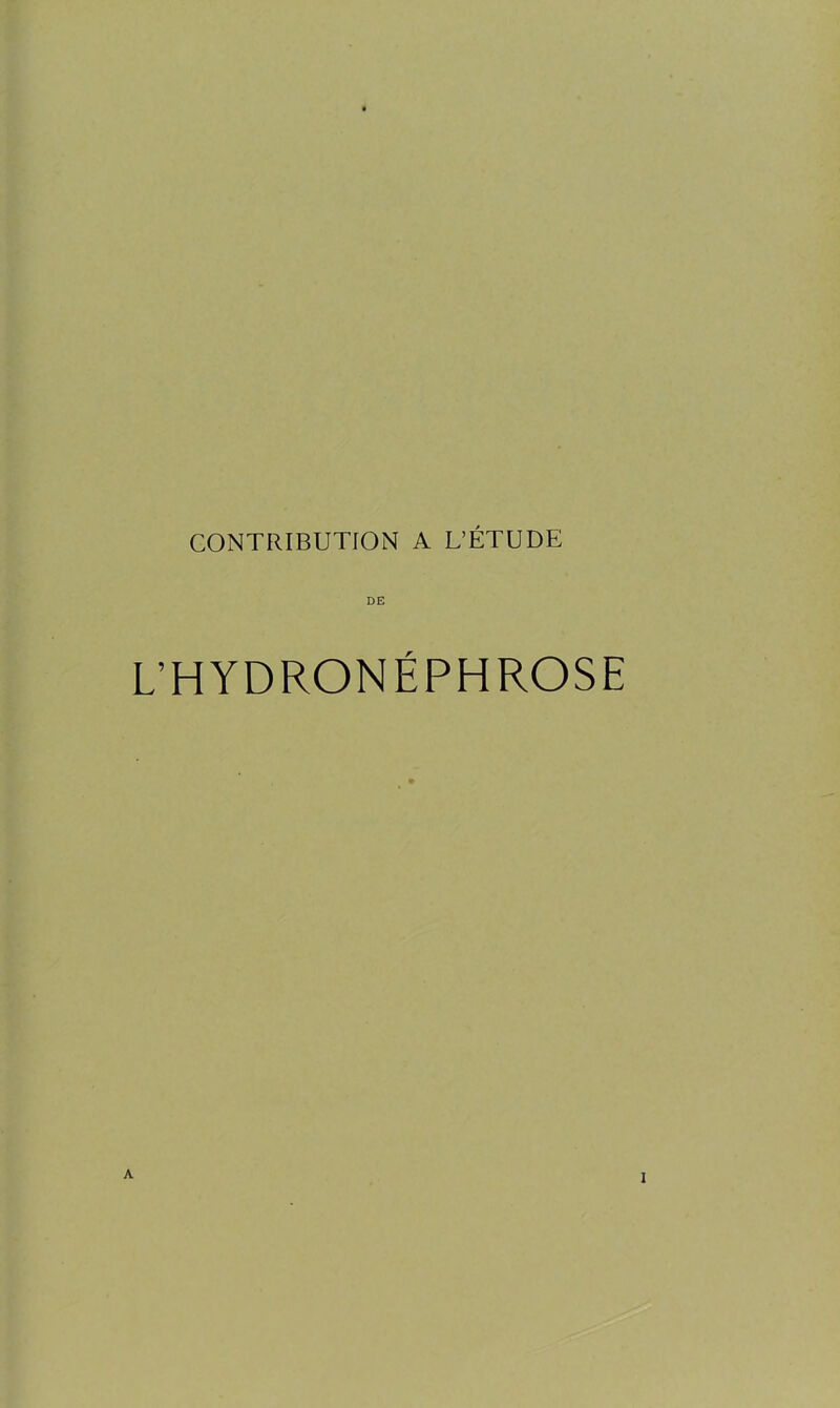 L’HYDRONÉPHROSE A I