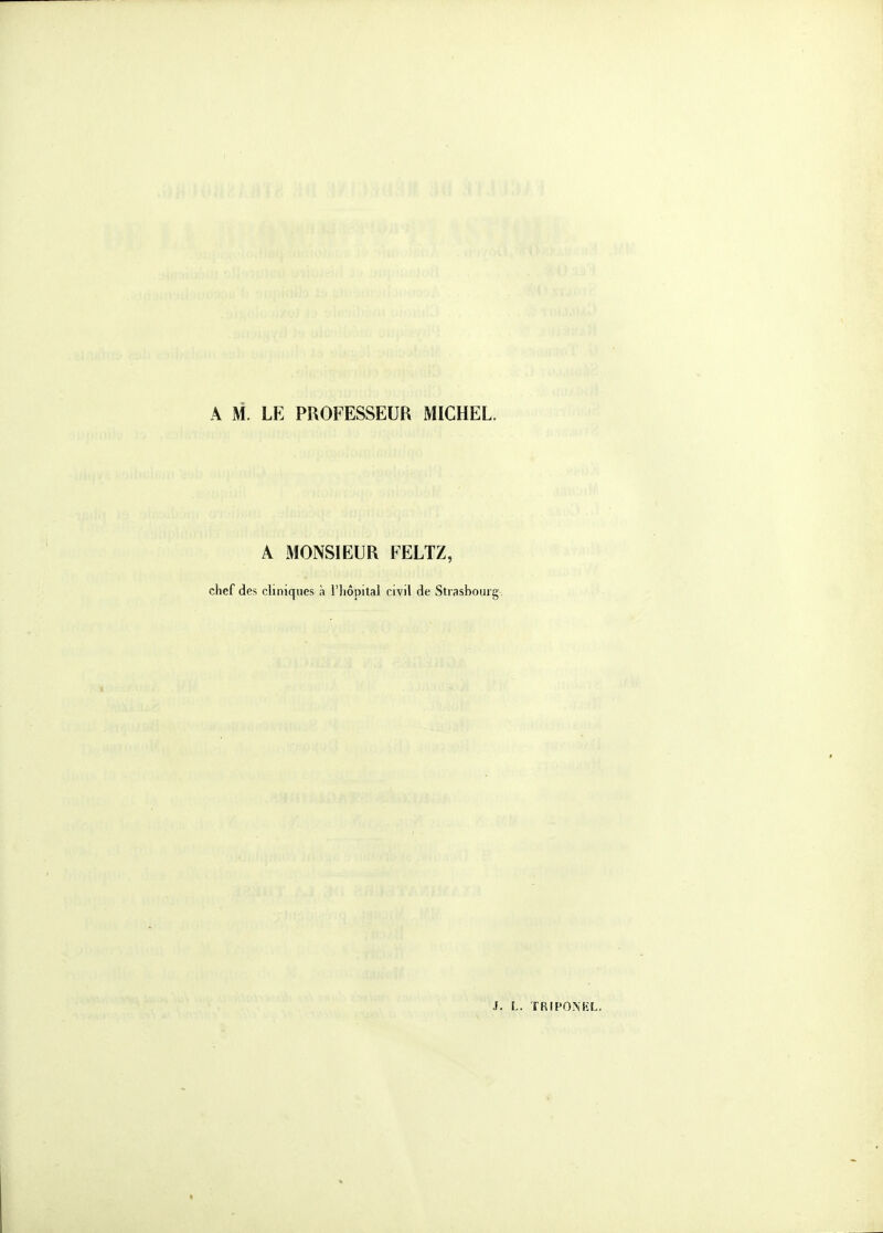 A M. LE PROFESSEUR MICHEL. A MONSIEUR FELTZ, chef des cliniques à l'hôpital civil de Strasbourg. J. L TRIPONKL.