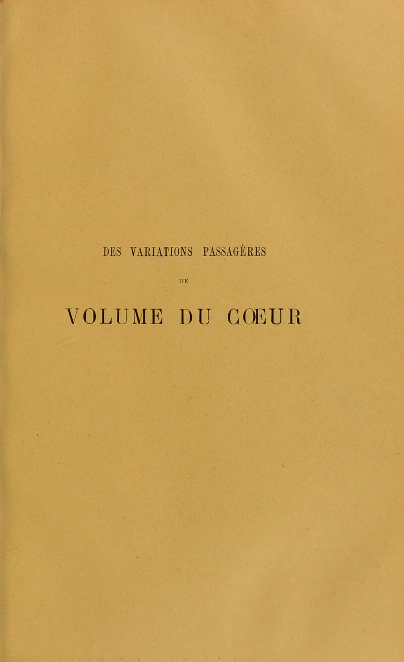 DE VOLUME DU COEUR