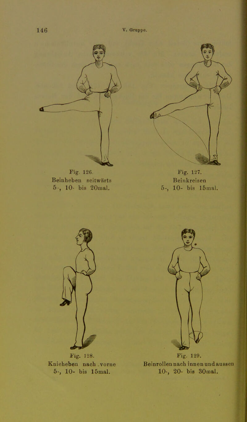 Fig. 126. Fig. 127. Beinheben seitwärts Beinkreisen 5-, 10- bis 20mal. 5-, 10- bis lömal.