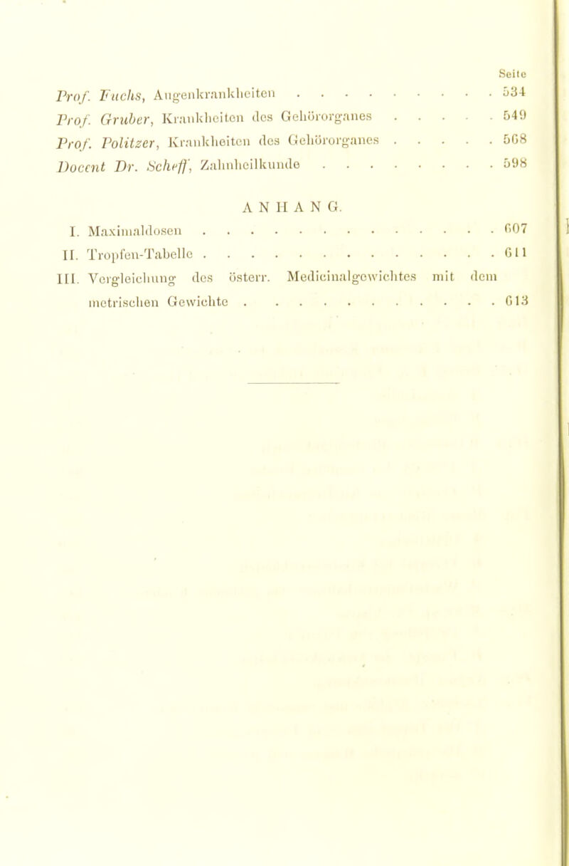 Seile Frof. Fachs, Ang-onkr.ankliciten ü34 Frof. Gruber, Kranklieitcn des Gehürorgnnes 549 Frof. Politzer, Kranlclieiten dos Geliürorganes 5G8 Boccnt Dr. Schi'fj', Zalinlieilkuude 598 ANHANG. I. Maxiiualdosen (iO? II. Tropicn-Tabelle 011 III. Vergloiclmng des üsterr. Medicinalgowiclites mit, dem inotri.schen Gewichte 013