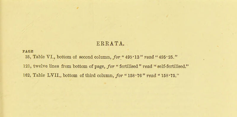 ERRATA. PAGE 35, Table VI., bottom of second column, for 495'13” read “ 495,25.” 121, twelve lines from bottom of page, for “ fertilised ” read “ self-fertilised.