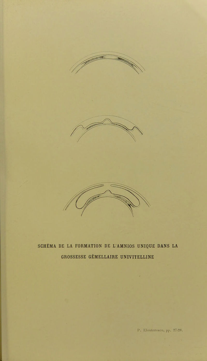 SCHÉMA DE LA FORMATION DE L'AMNIOS UNIQUE DANS LA GROSSESSE GÉMELLAIRE UNIVITELLINE I'. ICIcMiU'iTsoii, Pli. 2T-;W.