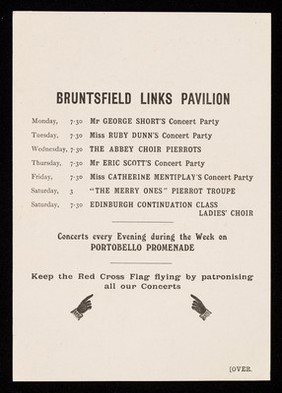 Edinburgh's + week, 1918 : 30th June to 6th July : music festival time table / [City of Edinburgh branch of the British Red Cross Society].