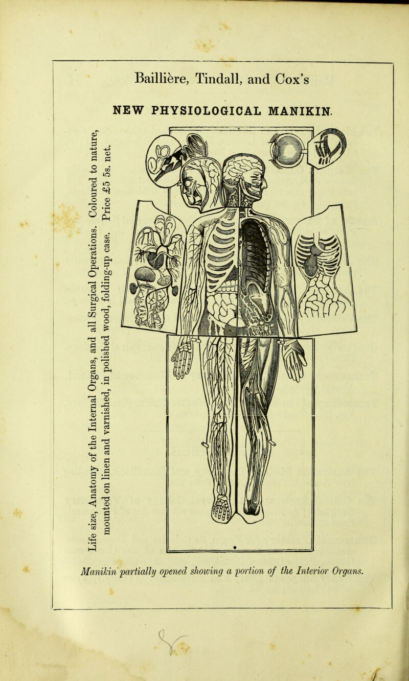 NEW PHYSIOLOGICAL MANIKIN. Manikin'partially opened showing a portion of the Interior Organs. 0