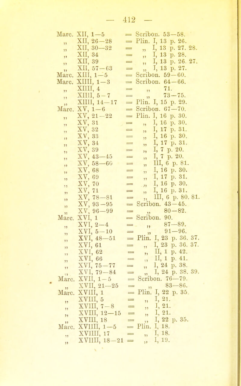 Marc. Marc. Marc. Marc. )) » )> Marc. Marc. Marc. Marc. XII, 1—5 XII, 2G—28 XII, 30—32 XII, 34 XII, 39 XII, 57 — 63 XIII, 1-5 XIIII, 1-3 XIIII, 4 XIIII, 5-7 XIIII, 14—17 XV, 1-6 XV, 21-22 XV, 31 XV, 32 XV, 33 XV, 34 XV, 39 XV, 43—45 XV, 58—60 XV, 68 XV, 69 XV, 70 XV, 71 XV, 78—81 XV, 93-95 XV, 96—99 XVI, 1 XVI, 2-4 XVI, 5-10 XVI, 48—51 XVI, 61 XVI, 62 XVI, 66 XVI, 75-77 XVI, 79—84 XVII, 1-5 XVII, 21—25 XVIII, 1 XVIII, 5 XVIII, 7-8 XVIII, 12—15 XVIII, 18 XVIIII, 1-5 XVJIII, 17 XVIIII, 18-21 Scribon. 53—58. Plin. I, 13 p. 26. „ I, 13 p. 27. 28. „ I, 13 p. 28. „ I, 13 p. 26. 27. „ I, 13 p. 27. Scribon. 59 — 60. Scribon. 64—66. „ 71. 73 — 75. Plin. I, 15 p. 29. Scribon. 67—70. Plin. I, 16 p. 30. „ I, 16 p. 30. „ I, 17 p. 31. „ I, 16 p. 30. „ I, 17 p. 31. „ I, 7 p. 20. „ T, 7 P- 20. „ III, 6 p. 81. „ I, 16 p. 30. „ I, 17 p. 31. „ I, 16 p. 30. „ I, 16 p. 31. „ III, 6 p. 80. 81. Scribon. 43 — 45. 80 — 82. Scribon. 90. „ 87—S9. „ 91—96. Plin. I, 23 p. 36. 37. „ I, 23 p. 36. 37. : „ II, 1 P. 42. „ II, 1 p. 41. „ I, 24 p. 38. „ I, 24 p. 38. 39. ■■ Scribon. 76—79. „ 83—86. : Plin. I, 22 p. 35. : „ 1,21. : „ 1,21. = „ 1,21. : „ I, 22 p. 35. Plin. I, 18. „ I, 18. ., I, 19.