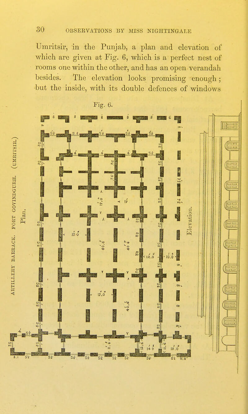 M 09 o Eh ^ o ^ Umritsir, in tlie Punjab, a plan and elevation of which are given at Fig. 6, which is a perfect nest of rooms one within the other, and has an open verandah besides. The elevation looks promising enough; -but the inside, with its double defences of windows Fig. 6. COS r T . . , i ' I h + + 4 1 I tj. J. 4. 4 4.1 n W 1 u 1 w h3 >-I t-t II 1 H M -»I SIh 1 1 ■i «.l sv i i i 1 1