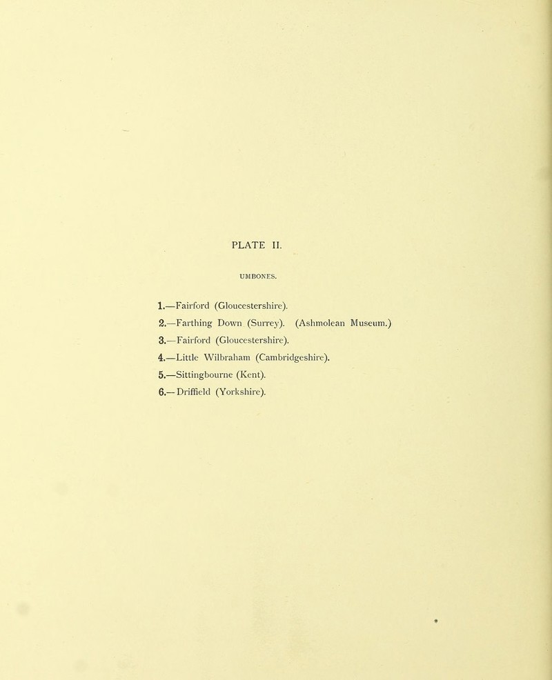 UM BONES. 1. —Fairford (Gloucestershire). 2. —Farthing Down (Surrey). (Ashmolean Museum.) 3. —Fairford (Gloucestershire). 4. —Little Wilbraham (Cambridgeshire). 5. —Sittingbourne (Kent). 6 —Driffield (Yorkshire).