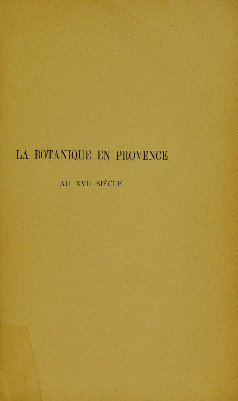 LÀ BOTANIQUE EN PROVENGE AU XVI» SIÈCLE