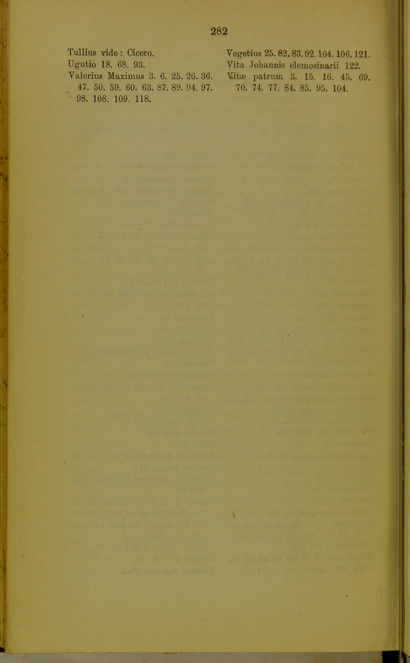 Tullius vide : Cicero. Vegetius 25. 82.83.92.104.106.121. Ugutio 18. 68. 93. Vita Johannis eleinosinarii 122. Valerius Maximus 8. 6. 25. 26. 36. VitsB patrum 3. 15. 16. 45. 69. 47. 50. 59. 60. 63. 87. 89. 94. 97. 70. 74. 77. 84. 85. 95. 104. 98. 108. 109. 118.