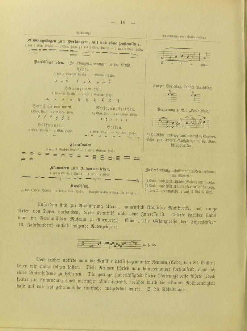 S8inbu«ö5floflett }»tn ^erföngern, mit Mttb o()tte 99ftmlMi 9ot^faßSttofptt. (3u ÄtanflWrjicrungcu in bcr SKuffI). Vi m l ©entert <Brci;c - 1 ©eüicrt §ö$e. ö$tt>än je bon oben. 2 ©ebievt »reite - i UI,b g ©ewiert $öfie. **■»««*€«,on unten. *erfe*«ngggei*e«. • tl H •>-> •& Ii Hilfslinien, halfen, l ©et, »rette - i ©e». tflfc. x @eB. _ v, ^ ^ göorafnofen. 2 unb 3 ©eöiert Brette - l Big 3 ©ettierf §8Be Siiimciibuiig ober Giläuicning: 2 bis 5 ©etotert «reife — i ©eöiert §i>Be. % 6i* 5 @e». «reite -i 8» 5 ©et, $ö*c. - 8„„quobraten 5 ®eö. i,„ Ouabrar. §1111 inen. Äurjer Sorfd&Iag, langer SSov^tag. Serjicrung 3. 33.: „s^tc 9iofe. *) §filf8fliel unb ©bftemilnie auf y2 ©eöiert» Sur ©eüiert=3tu6grcid;ung M 35or= fd)lagö6a(£en. 3uS5ev6inbungnte5vftiminigcvTcDtcnfvftcine( ftelje SKotette. *) @nb* unb Sßtttetftitäe (SRafeu) auf 5 ©eö. 2) (Snb- unb attittelflncfe (9kfen) auf 4 @e». 3J SSerlängerungS^eile auf 2 6tS 5 ©eö. Sperbern finb 3ur fefiibnmg älterer, nmnentlid, firmer SffinfitorEe, iiodi einige ärten tumJ^sen Borbnnben, beren SenntniS niebt obne 3ntere|fe ift. (Berte teufe Rnbet m«n ,m ©em„mWm SRufenm än »Irnberg.) eine „Site ©efangtoeije. ber ei|ter5ienfer 13. yakbunbert) entbält fotgenbe Stotenjeicfrai: * - lt. I. », 9ioc6 früher notirte man bic 3WufiJ mittetft fogenannter Deumen (©obej; bon 3t. ©allen) beren nur etntge folgen (äffen. Siefe Deumen fd;rieb man §intercinanbcr fortlaufend olme eweä Suttenftykutf 311 bebienen. Sie geringe Suberläffigfeit biefer 9btirnng*mei|e führte jeboeb Ibater 3nr 2lnmenbnng eine* bicrfad;cn Sinienfbftcmä, meldic* burefi bie erfannte 0h>t$toenbiafeit balb auf ba* ,c&t gebräncf>lid;c fflnffadic ausgebest traft*. ©. bie »Übungen