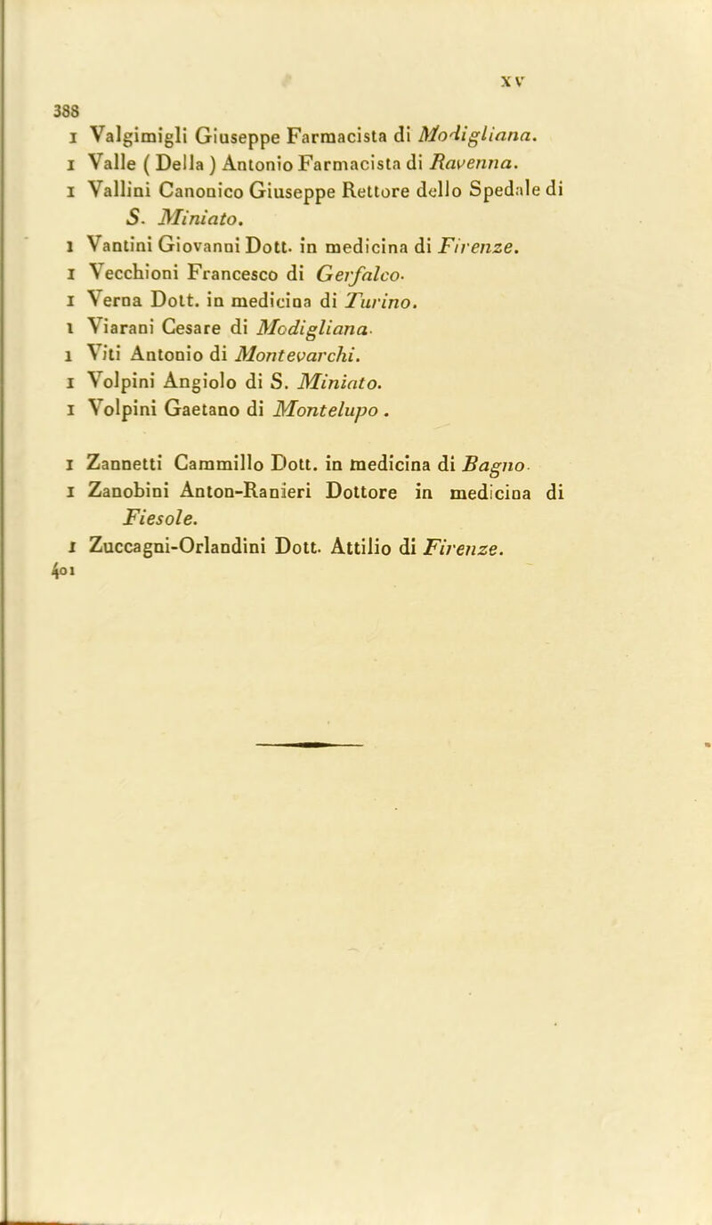 388 I Valgimigli Giuseppe Farmacista di Modigliana. i Valle ( Della ) Antonio Farmacista di Ravenna. i Vallini Canonico Giuseppe Rettore dello Spedale di 5. Miniato. l \antini Giovanni Dott. in medicina di Firenze. I Yecchioni Francesco di Gerfalco- i Verna Dott. in medicina di Turino. x Viarani Cesare di Modigliana l Viti Antonio di Montevarchi. l Volpini Angiolo di S. Miniato. i Yolpini Gaetano di Montelupo . i Zannetti Cammillo Dott. in medicina di Bagno i Zanobini Anton-Ranieri Dottore in medicina di Fiesole. i Zuccagni-Orlandini Dott. Attilio di Firenze. 4<n