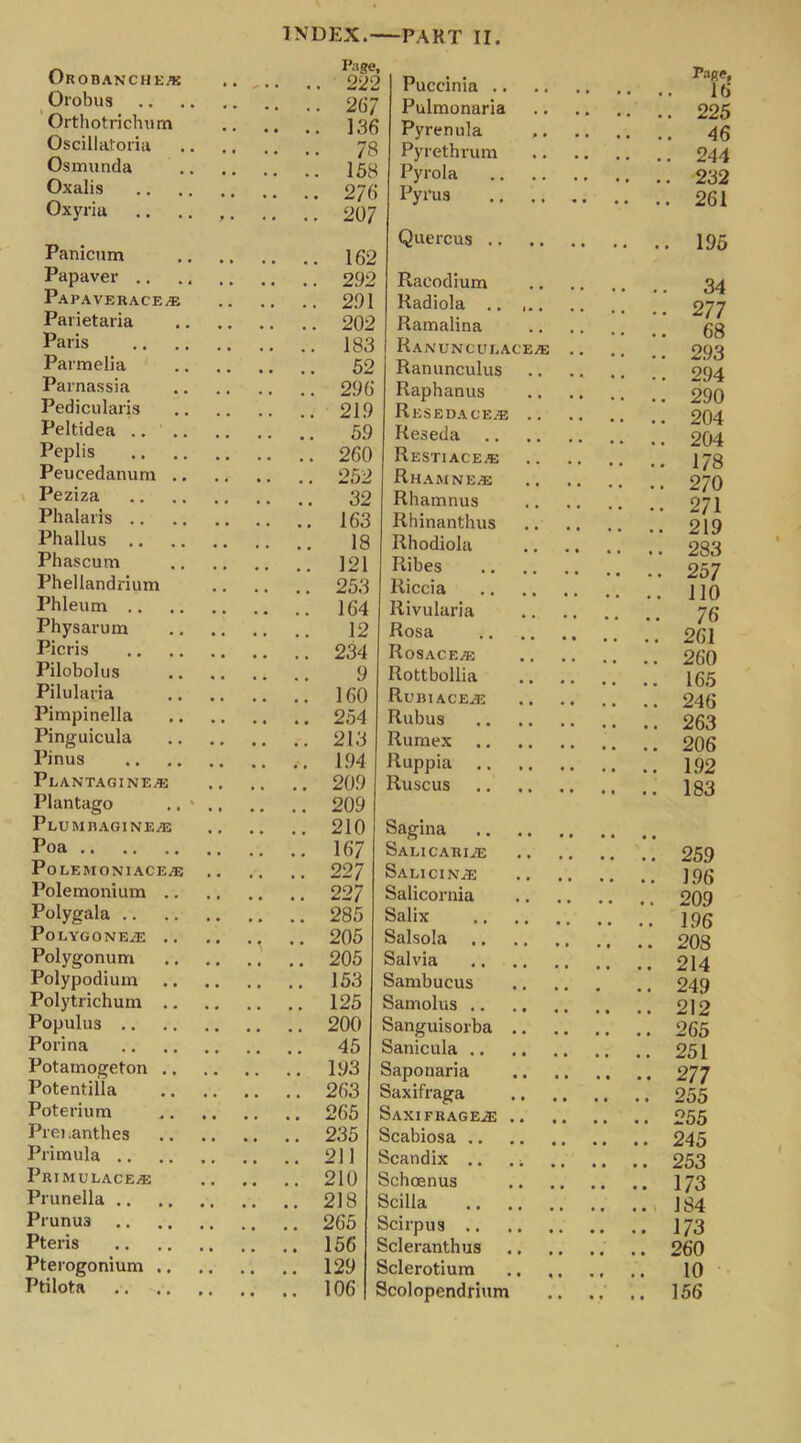 INDEX.—PART II. Orobanchkzk Page, Orobus Orthotrichurn Oscillatoria Osmunda Oxalis Oxyria Panicum .. .. 162 Papaver .. Papaveraceze .. .. 291 Parietaria Paris Parmelia Parnassia .. .. 296 Pedicularis Peltidea Peplis Peucedanum .. Peziza Phalaris Phallus Phascum Phellandrium Phleum Physarum Picris Pilobolus Pilularia Pimpinella Pinguicula Pinus Plantagineze Plantago .. ' ., .. .. 209 Plumbagineze .. .. 210 Poa Polemoniacezb .. .. 227 Polemonium .. Polygala PoLYGONEZE .. Polygonum .. .. 205 Polypodium .. .. 153 Polytrichum .. .. .. 125 Puceinia .. Pulmonaria Pyrenula Pyrethrum Pyrola Pyrus Quercus Racodium Radiola .. . Ramalina 183 j Ranunculaceze Ranunculus Raphanus Resedaces .. Reseda Restiaces Rhamneze Rhamnus Rhinanthus Rhodiola Ribes Riccia Rivularia Rosa Rosaceze Rottbollia Rubiaceze Rubus Rumex Ruppia Ruscus Populus 200 Porina 45 Potamogeton 103 Potentilla 263 Poterium 265 Prei :anthes 235 Primula 211 Primulaceze 210 Prunella 218 Prunu3 265 Pteris 156 Pterogonium 129 Ptilota 106 Sagina Salicarize Salicinze Salicornia Salix Salsola .. Salvia Sambucus Samolus .. Sanguisorba . Sanicula .. Saponaria Saxifraga Saxifrages . Scabiosa .. Scandix .. Schoenus Scilla Scirpus .. Scleranthus Sclerotium Scolopendrium Page, 16 225 46 244 232 261 195 34 277 68 293 294 290 204 204 178 270 271 219 283 257 110 76 261 260 165 246 263 206 192 183 259 196 209 196 208 214 249 212 265 251 277 255 255 245 253 173 184 173 260 10 156