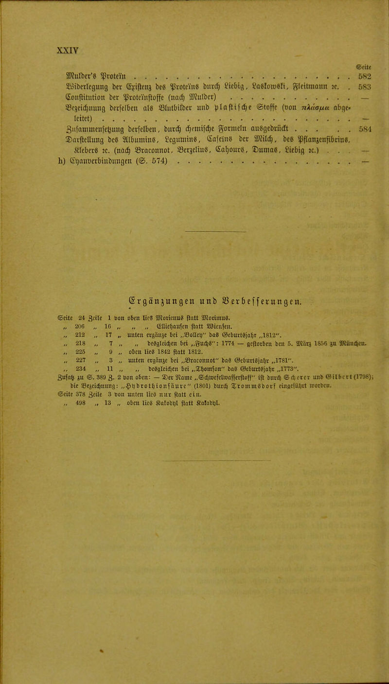 ©eile 9Mber'« fßtoteYn 5S2 SÖtMberlegung ber (Sriftenj be« Protein« burcfj Siebig, SaSforaefi, ftleitmaun jc. . 583 GEonjrttittion ber <ßrotcntftoffe (nad) 2J?ulbcr) _ 33ejeid)iiung berfclben al« Söhttbilber unb plaftifdje (Stoffe (Don nküofia nbge» leitet) Sufammenfeknng berfclben, bind) djemifdje gormcln auSgebrücft ;>-i SDarftethmg be« SllbunünS, Segmnin«, Safein« ber äftild), be« ^flanjenftbrin«, Biebers jc. (nad) 93raconnot, Seqeliu«, GEaljour«, Duma«, £iebig :c.) . . . — h) Stjanüerbinbimgen (©. 574) — (Srgänjungen unb 23er6efferungen. ©eite 24 3ctle 1 bon oben lies 2Horienu§ flatt äftorimuS. „ 206 „ 16 (SHiefjaufen flatt SBienfett. „ 212 „ 17 „ unten eraänje bei „Sollet) ba8 ©eburt§jab,t „1812. „ 218 „ 7 „ „ beSglcidien bei „gud)8: 1774 — (jeftorben ben 5. 2Harj 1856 ju 5Dtüud)eu. „ 225 „ 9 „ oben lies 1842 ftatt 1812. „ 227 „ 3 „ unten ergänje bei „33raconnot ba8 ©eburtejaljv „1781. ,, 234 „ 11 „ „ beöaleidjen bei „2t)otnfon baS OeburtSjafjr „1773. 3ufa(j ju ©. 389 3. 2 oon oben: — 3)er SRamc „©ditoefcltoafferftoff tft burd) © d) erer unb ©ilbcrt (1798); bie SSejeidnuing: „£t)brotl)ionfäuvc (1801) burd) Sromtitöborf cinflefiiljrt »orten, ©eite 378 3eile 3 oon unten licö nur ftatt ein. „ 498 „ 13 „ oben licö Äafobtjl ftatt Äatabtjl.