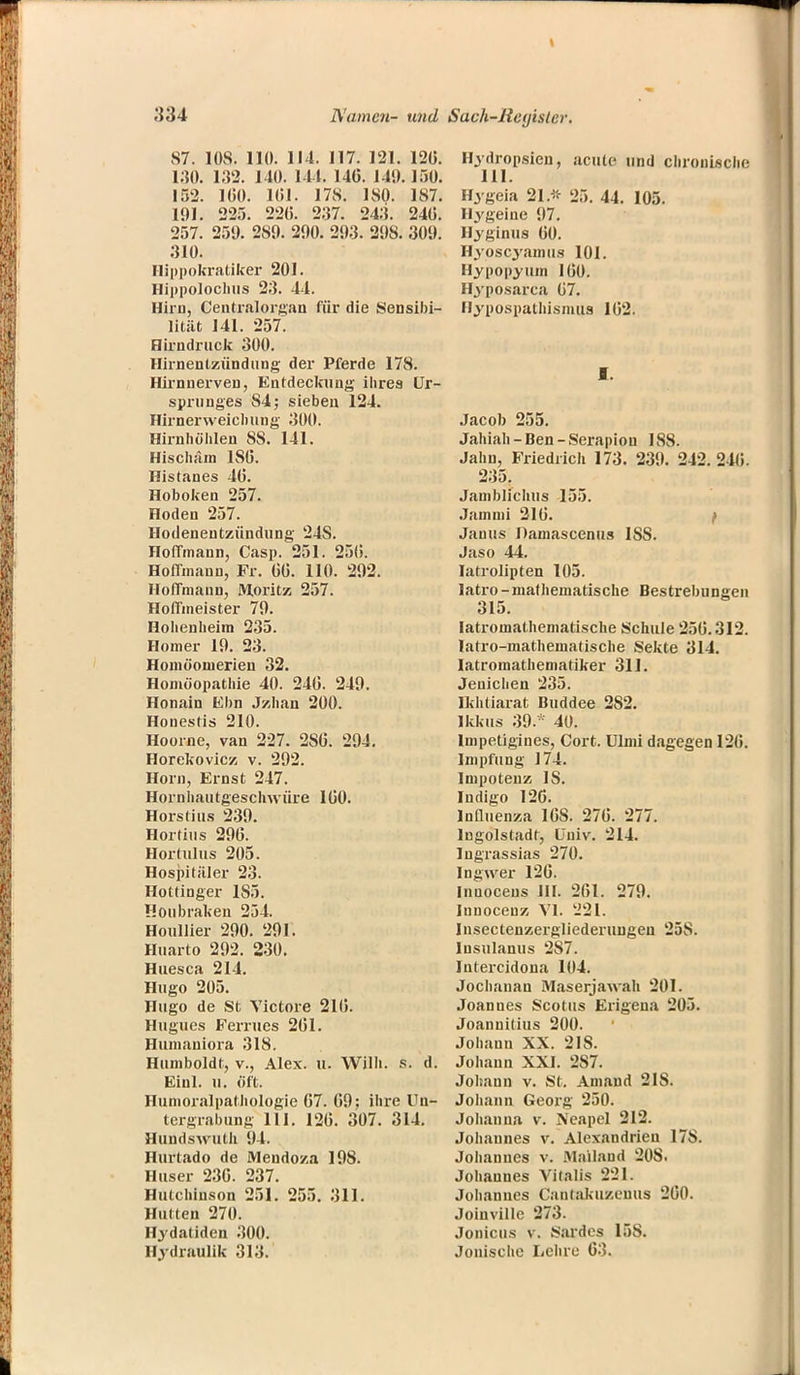 \ .'{34 Namen- und 87. 108. HO. 114. 117. 121. 120. im 132. 140. 144. 140. 149.150. 152. 100. 101. 17S. ISO. 187. 191. 225. 220. 237. 24.1 240. 257. 259. 2S9. 290. 293. 298. 309. 310. Hippokratiker 201. Hippolochus 23. 44. Hirn, Centraiorgan für die Sensibi- lität 141. 257. Hirndruck 300. Hirnenlzündung der Pferde 178. Hirnnerven, Entdeckung ihres Ur- sprunges 84; sieben 124. Hirnerweiclmng 300. Hirnhöhlen 8S. 141. Hischäm ISO. Histanes 40. Hoboken 257. Hoden 257. Hodeneutzündung 24S. Hoffmann, Casp. 251. 250. Hoffmauu, Fr. 00. 110. 292. Hoffmann, Moritz 257. Hoffineister 79. Hohenheim 235. Homer 19. 23. Homöomerien 32. Homöopathie 40. 240. 249. Honain Ebn Jzhan 200. Honestis 210. Hoorne, van 227. 2S0. 294. Horekovicz v. 292. Horn, Ernst 247. Hornhautgeschwüre 100. Horstius 239. Hortius 290. Hortulus 205. Hospitäler 23. Hottinger 185. Honbraken 254. Houllier 290. 291. Huarto 292. 230. Huesca 214. Hugo 205. Hugo de St Victore 210. Hugues Ferrues 201. Humaniora 318. Humboldt, v., Alex. u. Willi. S. d. Einl. u. oft. Hunioralpathologie 07. 09; ihre Un- tergrabung III. 120. 307. 314. Hundswuth 94. Hurtado de Mendoza 198. Huser 23G. 237. Hutchinson 251. 255. 311. Hutten 270. Hydatiden 300. Hydraulik 313. Sach-Heyislcr. Hydropsien, acute und chronische III. Hygeia 21.* 25. 44. 105. Hygeine 97. Hyginus 00. Hyoscyamus 101. Hypopyum 100. Hyposarca 07. Hypospathismus 102. I. Jacob 255. Jahiah-Ben-Serapion 188. Jahn, Friedrich 173. 239. 242. 246. 235. Jauiblichus 155. Jammi 210. Janus Damascenus ISS. Jaso 44. Iatrolipten 105. latro-mathematische Bestrebungen 315. Iatromathematische Schule 250.312. latro-mathematische Sekte 314. Iatromatheniatiker 311. Jenichen 235. nditiarat Buddee 2S2. Ikkus 39.* 40. lmpetigines, Corfc. Ulnii dagegen 120. Impfung 174. Impotenz IS. Indigo 120. Influenza 1GS. 270. 277. Ingolstadt, Univ. 214. Ingrassias 270. Ingwer 120. Inuoceus III. 201. 279. Innoceuz VI. 221. Insectenzergliederuugeu 25S. lusulanus 287. Intercidona 104. Jochanan Maserjawah 201. Joannes Scotus Erigeua 205. Joannitius 200. Johann XX. 2IS. Johann XXI. 287. Johann v. St. Amaud 21S. Johann Georg 250. Johanna v. Neapel 212. Johannes v. Alexandrien 17S. Johannes v. Mailand 20S. Johannes Vitalis 221. Johannes Canlakuzenus 200. Joiuville 273. Jonicus v. Sardcs 15S. Jonisclie Lehre 03. I