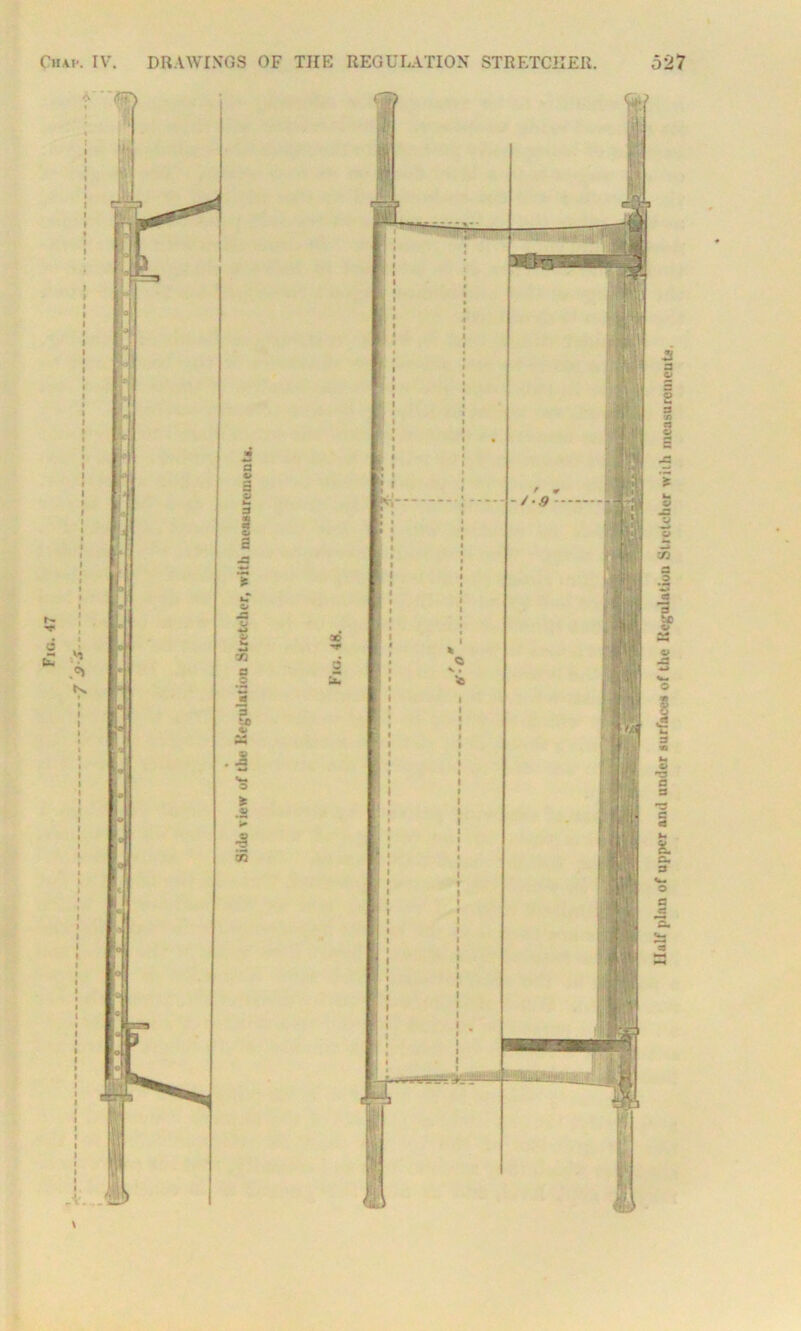 Fig. 47 Half plan of upper and under surfaces of the Regulation Stretcher with measurements,