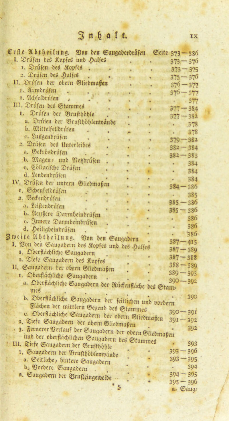 373- 373 — 375- 376 — 376- 377- 377- 379- 382 382- ffrßc 2tbtTeilung. Sßoti ben ©augaberbnffen ©citc 373 — 386 I. ©rufen ber Äopfcr tinb -ftalfer . . 373 — 576 1. ©rufen ber .Stopfer . 2. ©affen ber ^»alfcö II. ©affen ber Obern ©(iebmajjen j. Sfrmbaifen 2. 9Icf)fefbrufen 4 . ’ UI. ©affen ber ©tan.mer 1. ©affen ber 3Inifll)&bl* a. ©rufen ber tSntflboblemoÄnbc b. fOIitfelfellbrufen c. Sfungenbrtffen 2. ©rufen bc» Unterleiber a. ©efvbrbnffen b. Klagen* unb Siefcbrufen c. Oiofiacifcbc ©rufen <1. £enbenbrüfen IV. ©riffelt ber untern ®[icbma£c 1. ©cbcnfelbrufen a. SccfenbrfSfen a. feiftenbaifen b. Sleuf’ere ©armbeinbrdfen c. innere ©armbeinbaffen d. .peiligbeinbafien 3weite 21 btTeilung. «Jon ben ©augabern I. Sßon ben ©augabeni ber ÄYpfcr unb bcs £alfe 1. ©bcrflacblicbc ©augabern 2. ©iefe ©augabern ber .Sfopfcr II. ©augabern ber eben. ©liebmafcn 1. ©bctfUfcblicbc ©augabern a. ©berfläcblic&c ©augabern ber SXtitfonflätfcc ber ©tan? mer . % u b. ©berflajfiebe ^augabern ber feitlicbcn unb oorbern Slacbei. ber m.ttfern ©egenb ber (Stammes  c CberfläcbUcbc ©augabern ber ober,, ©liebmaflen m 2. ©tefe ©augabern ber obern ©liebmaijcn 9 ■ 3. fernerer fSJcrlanf ber ©augabern ber oben, ©iietmir ' unb ber Oberflächen ©augabern ber ©t« III. ©tefe ©augabern ber QJruflbbbre 6 1. ©augabern ber Srnftboblenwanbe ’ ' 393 a. ©etliche, hintere ©augabern * * 393 b. SJorberc ©augabern . * *• ©augabern tev $rufteinge»,ejbe *# 39? » _ * 395 384- 385 — 385 — 387- 387- 387- 388- 389- 390- 3| 375 37^ 377 377 377 384 382 578 378 382 384 383 384 384 584 386 385 -386 ■386 386 386 386 -415 ■389 •388 -389 •393 -39- 390 — 391 — 392 392 393 — 396 -395 394 -395 -396 ©aug; 5