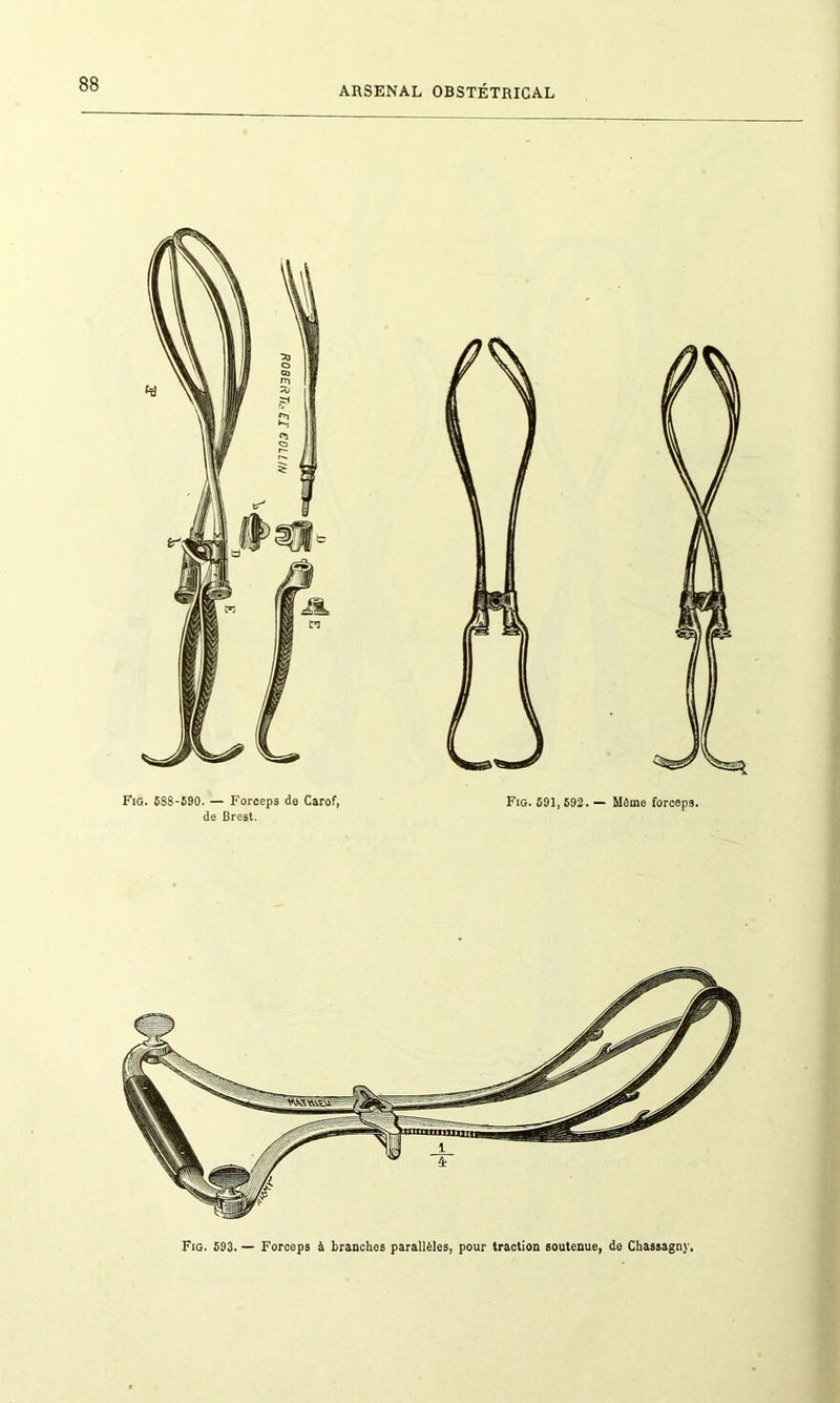 Fig. 593. — Forceps à branches parallèles, pour traction soutenue, de Chassagny,