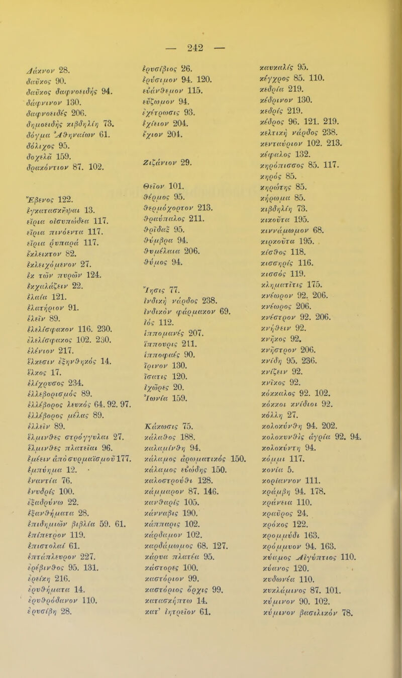 dnxvov 28. fictvxog 90. öuvx.og tfcapvontfris 94. dcapvivov 130. Saipyotidtg 20G. drjuoflörjg XlßfirjMl] 73. döy/ucc *A\h}Vai(av 61. dökiyog 95. do/fA« 159. ^QcuoPTioy 87. 102. *’Eßspog 122. lyxctxaGxüipat 13. fiQice olGvnu'xSfu 117. tlQUl TTlVÖtVTCi 117. f’toue (>vnccQ(i 117. txltixxov 82. IxAsiyoptivov 27. ly. t(Sy nvQÖiy 124. Ixycdä&iv 22. lAcct'u 121. D.cnrjQtoy 91. tkeiy 89. IktllGcpuxoy 116. 230. iXsUffcpaxog 102. 230. tltviov 217. tkx.fctv igqyfrtjxdg 14. tkxog 17. IXlyQvGog 234. tAAtßoQiffjuög 89. tXXlßoQog Afvxog 64. 92. 97. tXXlßonog uü.ug 89. tXXtly 89. tlpuvd-tg GTQoyyvXcu 27. tXpuy&tg nlaxtlui 96. l/uleiV ((TI 6 GVOIJCClGUOvlll. IjUTlVIJjUCC 12. Ivuvxiu 76. Ivvdnlg 100. Igccdovyco 22. l^avd-tjfjittxu 28. Inifirj/ucoy ßißXla 59. 61. IjrintxQov 119. ImGxoXaC 61. tnxänXtvQoy 227. tQlßiy&og 95. 131. igelxt] 216. fOvfbrjUGXU 14. fQvO-QÖdciyoy 110. iQvaißt] 28. iQvclßiog 26. Iqvgiuov 94. 120. tvav&ttAoy 115. tv^io/joy 94. i/bTooKTig 93. lyitiov 204. lyiov 204. ZtLch'toy 29. QtTov 101. D-louog 95. d-tQuöyonxov 213. d-Quvncdog 211. d-QiSag 95. O-VjjßQK 94. Q-vpilAaia 206. ü-vfuog 94. “IrjGig 77. lyfiix.rj vändog 238. lydrxov (pnQpucxoy 69. 16g 112. InnofAUVtg 207. ’innovQig 211. innotpatg 90. ioiyov 130. itraxig 120. lywQtg 20. *I<avCa 159. KüxcoGig 75. x<xlci9-og 188. xuAapiCyd-tj 94. y.nXa/uog ctQcouaxrxög 150. xäXauog fv(öd>]g 150. xcclocxQovth 128. xäpifjiaQov 87. 146. xay&KQtg 105. xüyvußig 190. xunnaptg 102. xüqöu/jov 102. xaQÖduoiuog 68. 127. xccQva nAcixla 95. xaGxoQfg 100. xmgxoqiov 99. xttGxÖQiog oQyig 99. v.uxuGxrynx«) 14. xux' lrtxntioy 61. xavxaXlg 95. xlyyoog 85. 110. xt$Qlcc 219. xlÜQiyoy 130. xfdolg 219. xt öoog 96. 121. 219. xtAxrx.}J yclndog 238. xsvxavqiov 102. 213. xl'pccXog 132. XYjQOTllGGog 85. 117. xtjQÖg 85. xr/QOrtrjg 85. x^qmucc 85. XißSrjAlri 73. xrxovxcc 195. xiyyäpiwpiov 68. xiqxovxu 195. xtGftog 118. xiGGr/Otg 116. xiGGog 119. xktjuctx ix ig 175. x. ytcoQoy 92. 206. y. ylcooog 206. x.ytGXQoy 92. 206. xvt/9-eiy 92. xyijxog 92. xyijGXQoy 206. xyiärj 95. 236. xvü^tiv 92. xvrx.og 92. xoxxccXog 92. 102. xöxxoi xvidioi 92. xolJ.t] 27. xokoxvvO-ri 94. 202. xolox.vvUtg (b/Qta 92. 94. xoAox.vvxii 94. xouai 117. xovia 5. XOQiCIVVOV 111. x. QKiißrj 94. 178. xQuyeice 110. y. QuvQog 24. x. Qoxog 122. y. QOf.iprvdi. 163. y.Qopipivoy 94. 163. xvccuog Aiyinxiog 110. xvuvog 120. xvSwvla 110. xvxkciuivog 87. 101. xvpuvov 90. 102. xv/uiyov ßccGihxoy 78.