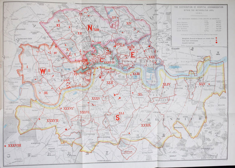 green THE DISTRIBUTION OF HOSPITAL ACCOMMODATION WITHIN THE METROPOLITAN AREA, 18 8 3. tvot LEYTON CHILDS Hll REAS DEN THE REGISTRAR GENERAL'S FIVE GROUPS OF DISTRICTS. Population. 669,633 905.94? 282,238 692,738 1,265,927 KFvNenoN Acreage. -O* CRICKlEWOOD s West Districts North Districts Central Districts East Districts South Districts harrow GREEN no — ' y&F: BELIZE. PARK% WaVmstock, SNOOT UP HILL ^WILLESDElK, -^247*0’ WIUESDEN' GREEN sniss corrxcc 43 wv- . — HI 'Ni-*jAiiu/y IcS^jioW®0 T iARNSBpRY^ {\^ The Groufs are colored on the Map and are Indexed by a large red letter. LOUOOUA^^OJID Hospitals, General & Special are shewn thus Poor Law Institutions ,, „ Lunatic Asylums „ ,, ScSUt : If./.. HARLESDENGREEN Birlunof BETHNft} iNOTTINC HI LI * EAST ‘V ACTON VAI IVICTORIA *—'UrTT' SHEPHERDS BUSH JRSfLYflQ^ SILyERJOWC* S-\i R 0 t O N 2+ SOUTH llSLEl BROOK CREEK. r*r/OH~ y&fitoRD \ STATION eastern m^-soom ABBEY WOOD PertaoLTO/Y STAylOtl iRLTON Bristol,l .WALHAM CREEN Hi* (reenwich. /SUuSbETI STATION I BRIXTi IRSOHS OR. -SJAZiPN, EAST WICKHAM BARN1&. _P£CXHAM 1 IORTLAKE iLHAHl NbNHlAO, lUNHEAO' iCXHEATH WELLINC 3EU CROVE CL A PHAM f PUTNEY y: Lftcrfwtu, vNAilDSY/Oj K ELTHAMl roehampton IOTTINGHAM ' srivi. PERRY rJh^p/LiK^\, 'on Common SIDCjJP; lowerYootinc LOWER SYBEI TpsthilES STATION FOOTS CRAY : UPPER NOR^OOa &4afcryN --.TW*1 PENCE \STATION * xxxvm ffiiMBUOOH STATION LOWER STREW ERRY STREET UN ENBECXCNHA ^STATION MERTON PEN &§ ,V CROVDON Ue^iSTRATION DISTRICT , y NEW \ BROMIETt Bir/drv <(7 Pori( l BROMLEY \BHO*L£Y STtTIOM Stanfords C-eoglZstai' THORNTOI